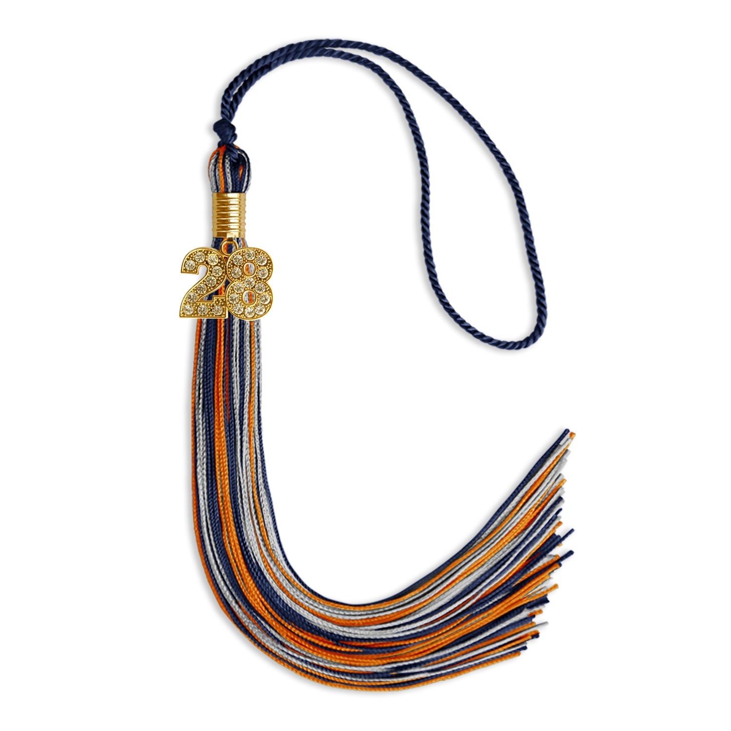 Navy Blue/Orange/Silver Mixed Color Graduation Tassel with Gold Date Drop - Endea Graduation