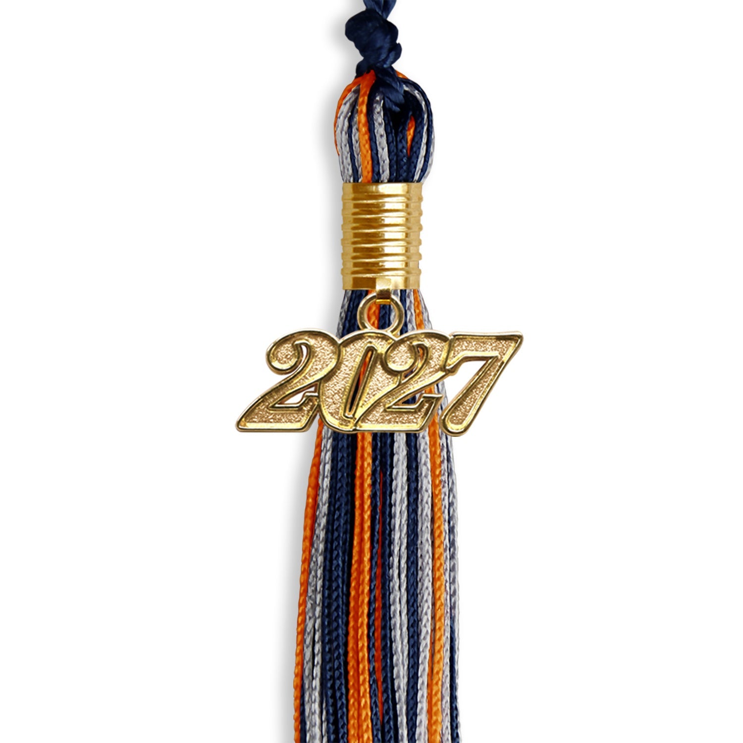 Navy Blue/Orange/Silver Mixed Color Graduation Tassel with Gold Date Drop - Endea Graduation