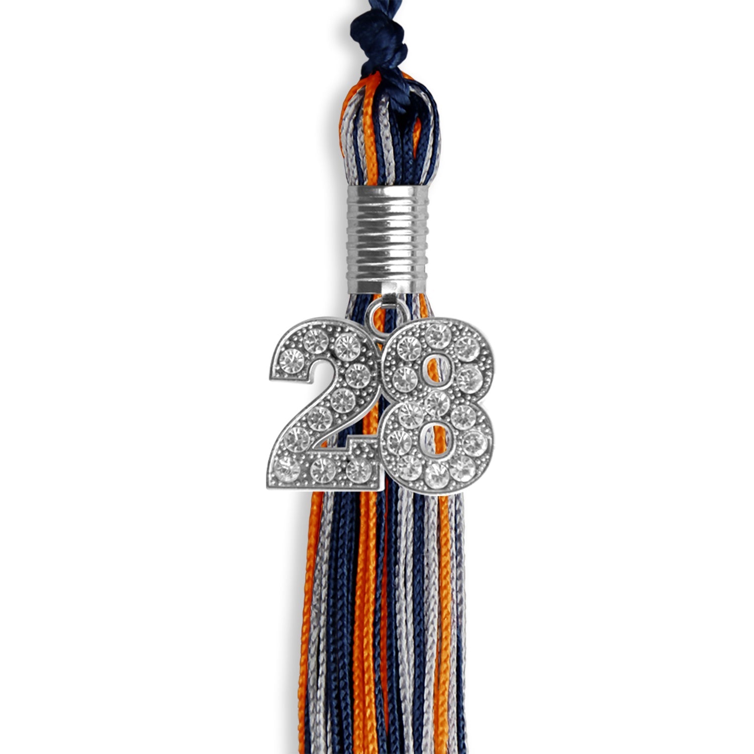 Navy Blue/Orange/Silver Mixed Color Graduation Tassel with Silver Date Drop - Endea Graduation