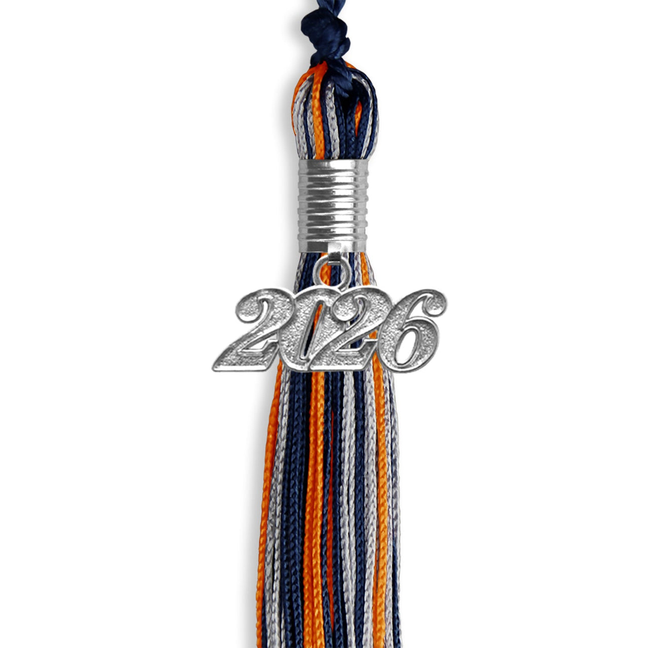 Navy Blue/Orange/Silver Mixed Color Graduation Tassel with Silver Date Drop - Endea Graduation