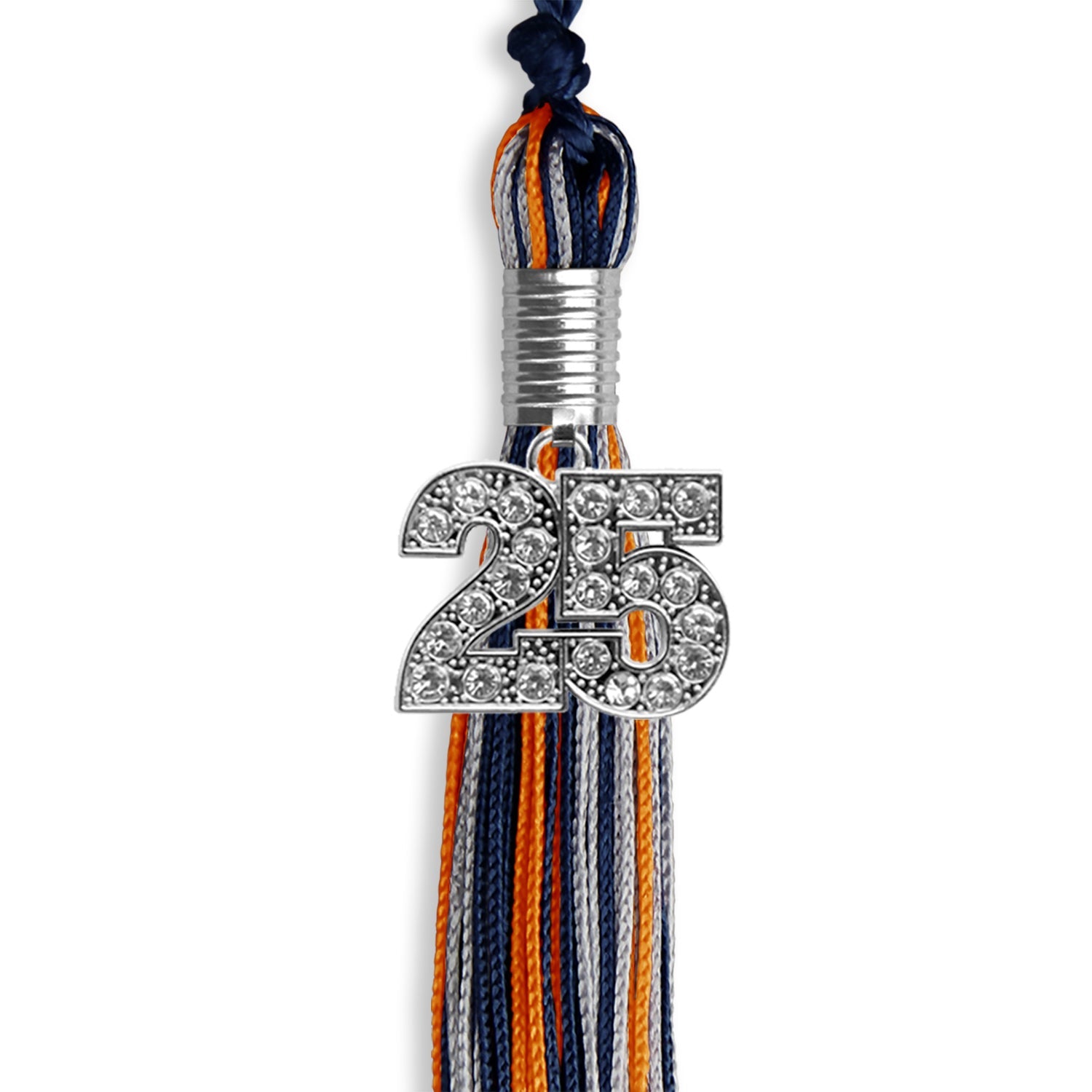 Navy Blue/Orange/Silver Mixed Color Graduation Tassel with Silver Date Drop - Endea Graduation