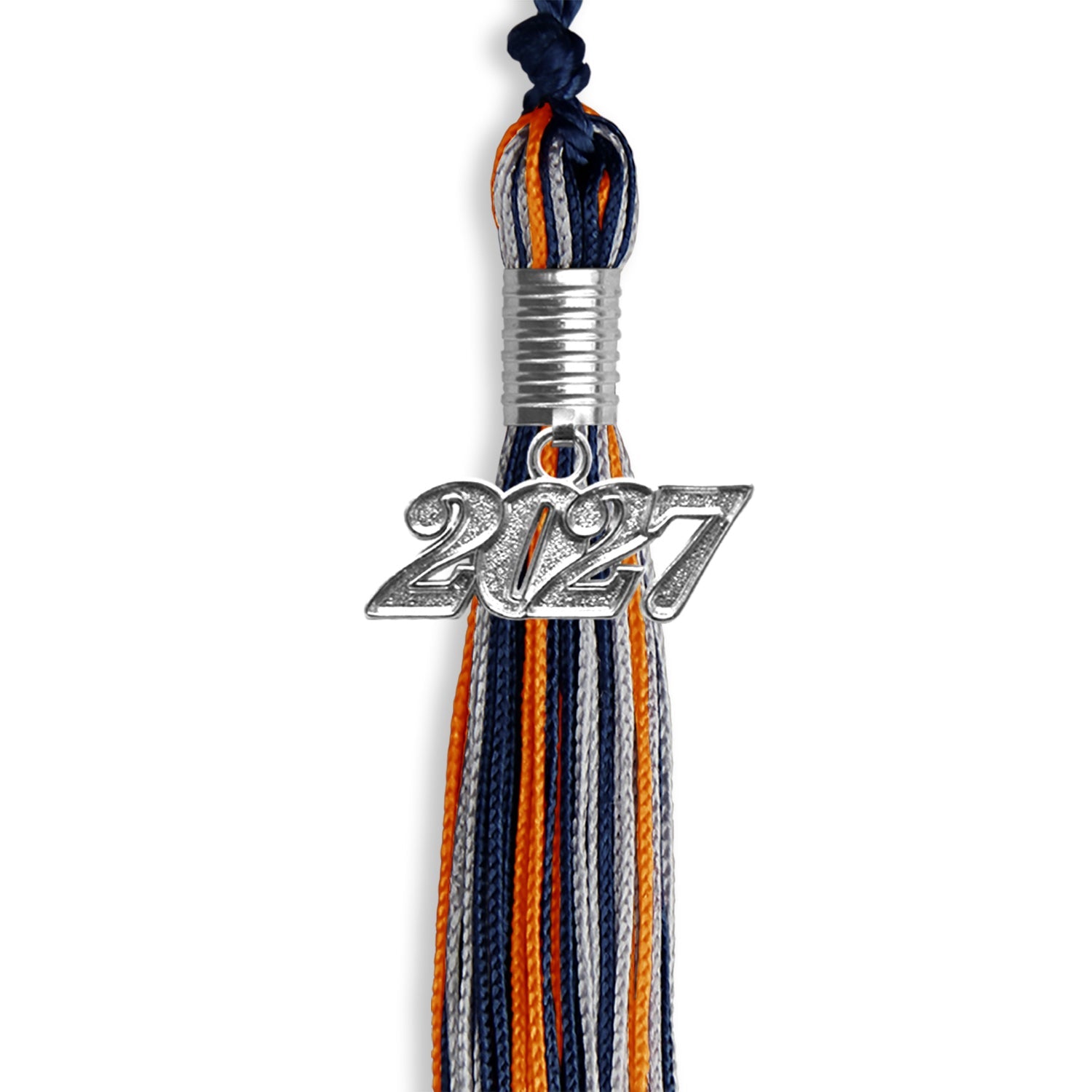 Navy Blue/Orange/Silver Mixed Color Graduation Tassel with Silver Date Drop - Endea Graduation