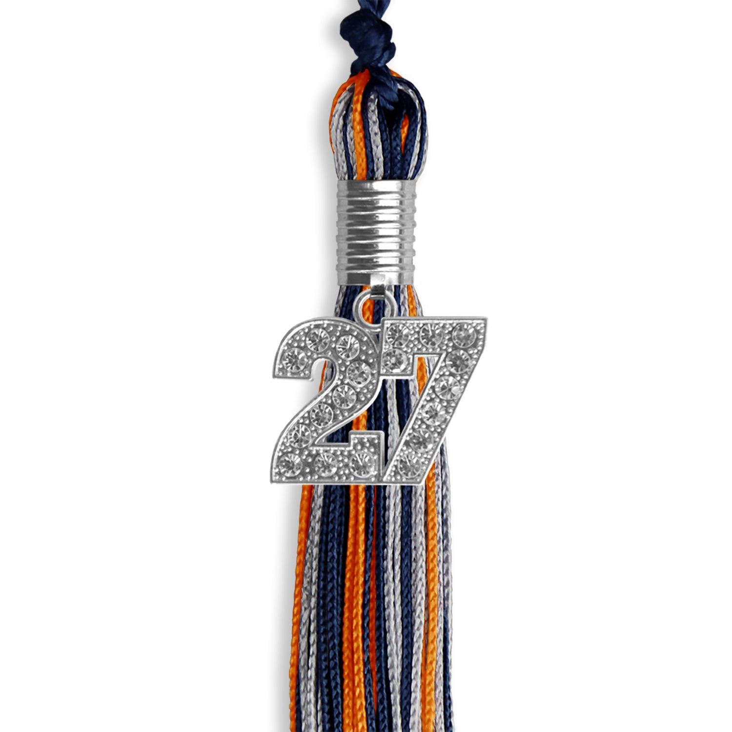Navy Blue/Orange/Silver Mixed Color Graduation Tassel with Silver Date Drop - Endea Graduation