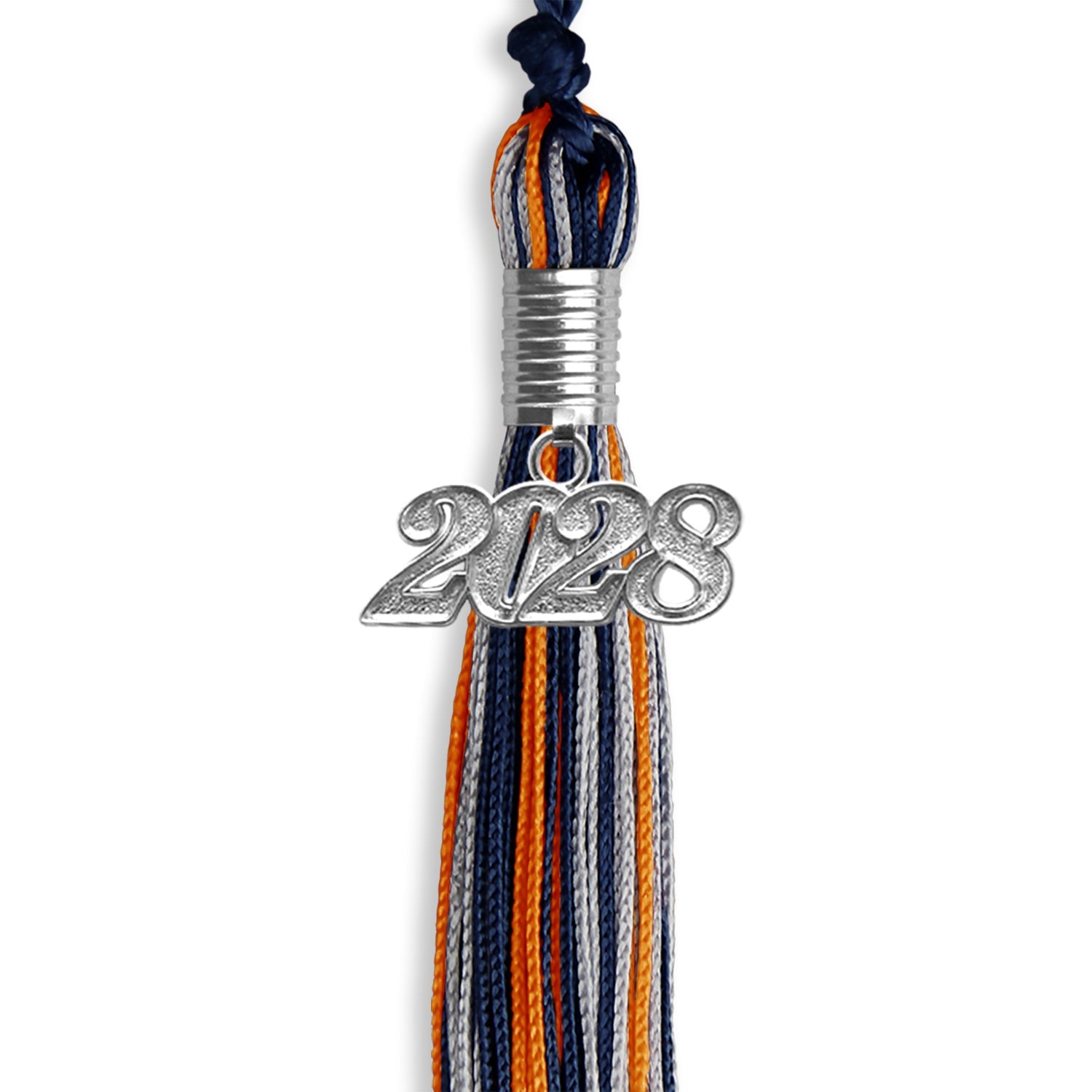 Navy Blue/Orange/Silver Mixed Color Graduation Tassel with Silver Date Drop - Endea Graduation