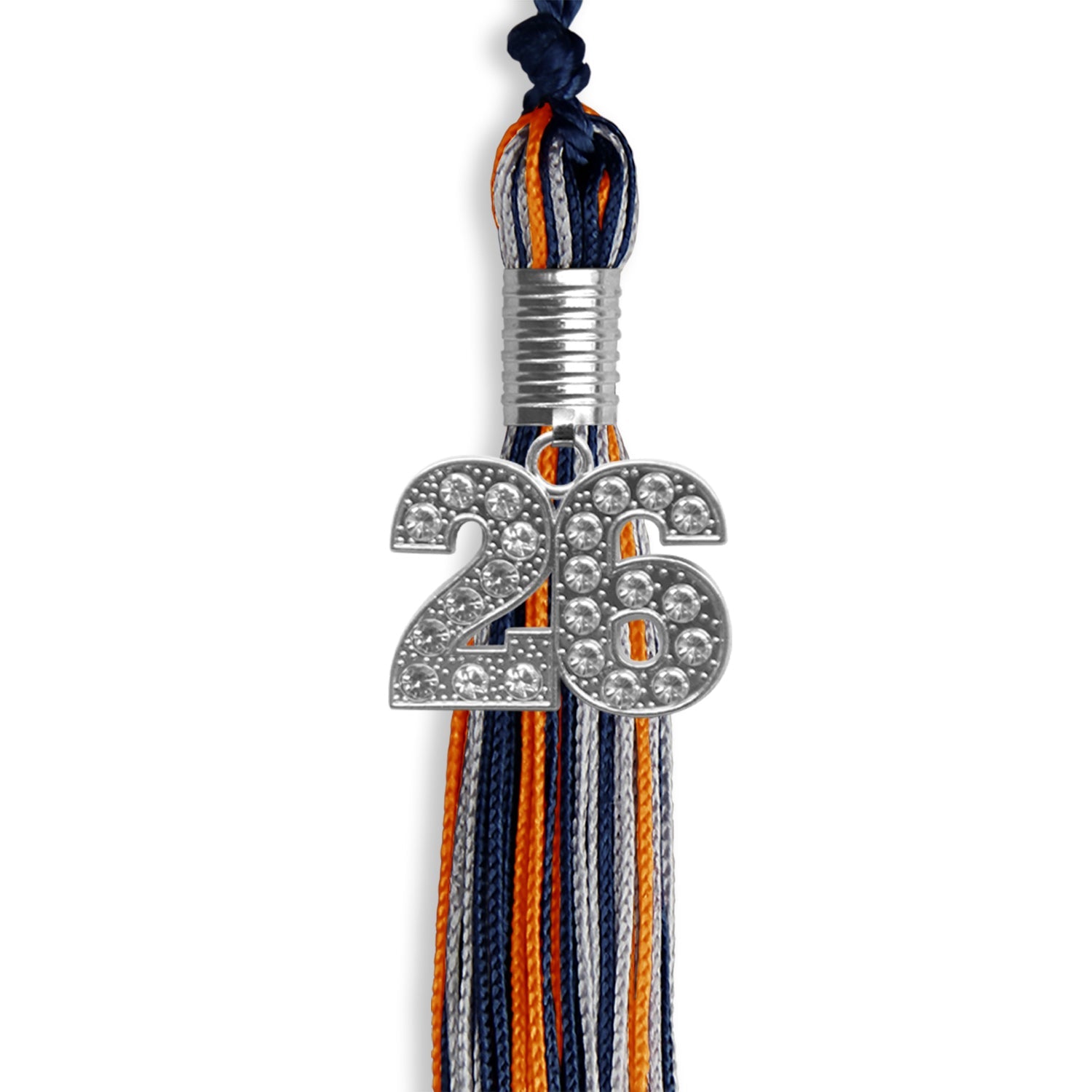 Navy Blue/Orange/Silver Mixed Color Graduation Tassel with Silver Date Drop - Endea Graduation