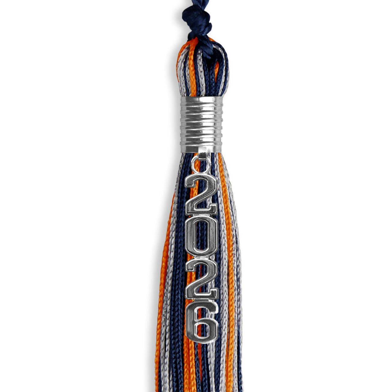 Navy Blue/Orange/Silver Mixed Color Graduation Tassel with Silver Stacked Date Drop - Endea Graduation