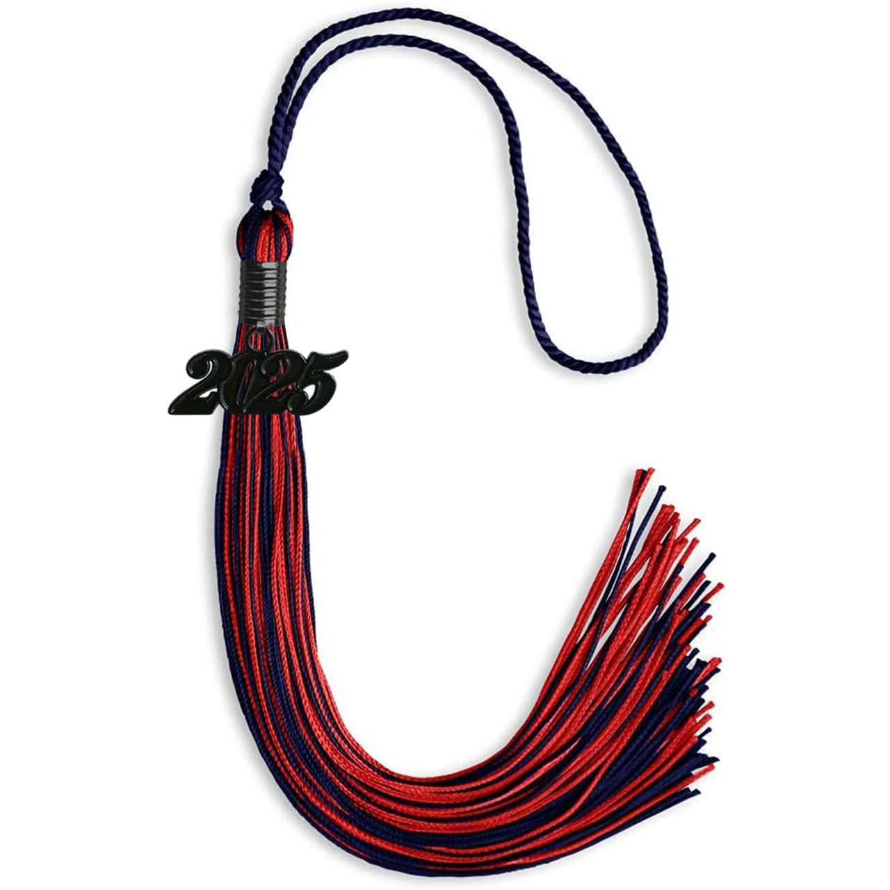 Navy Blue/Red Mixed Color Graduation Tassel with Black Date Drop - Endea Graduation