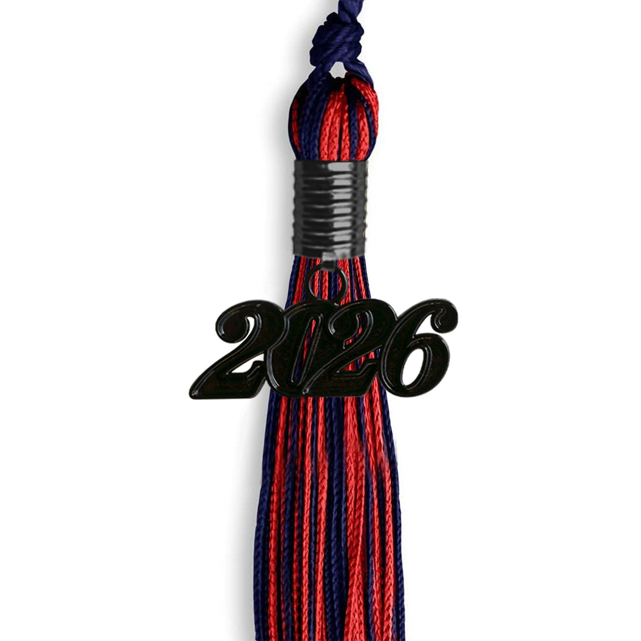 Navy Blue/Red Mixed Color Graduation Tassel with Black Date Drop - Endea Graduation