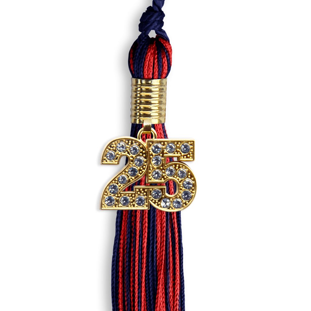 Navy Blue/Red Mixed Color Graduation Tassel with Gold Date Drop - Endea Graduation