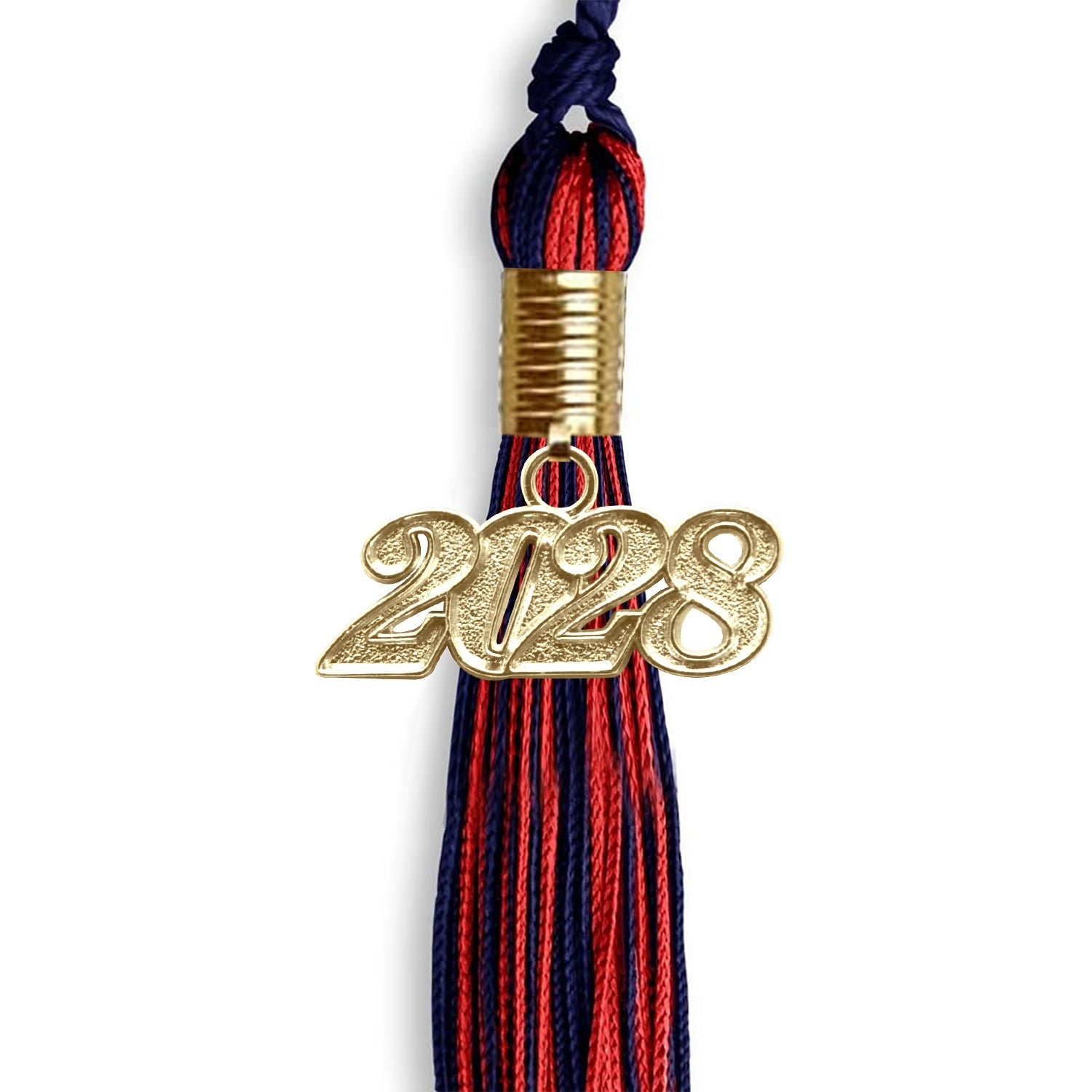 Navy Blue/Red Mixed Color Graduation Tassel with Gold Date Drop - Endea Graduation