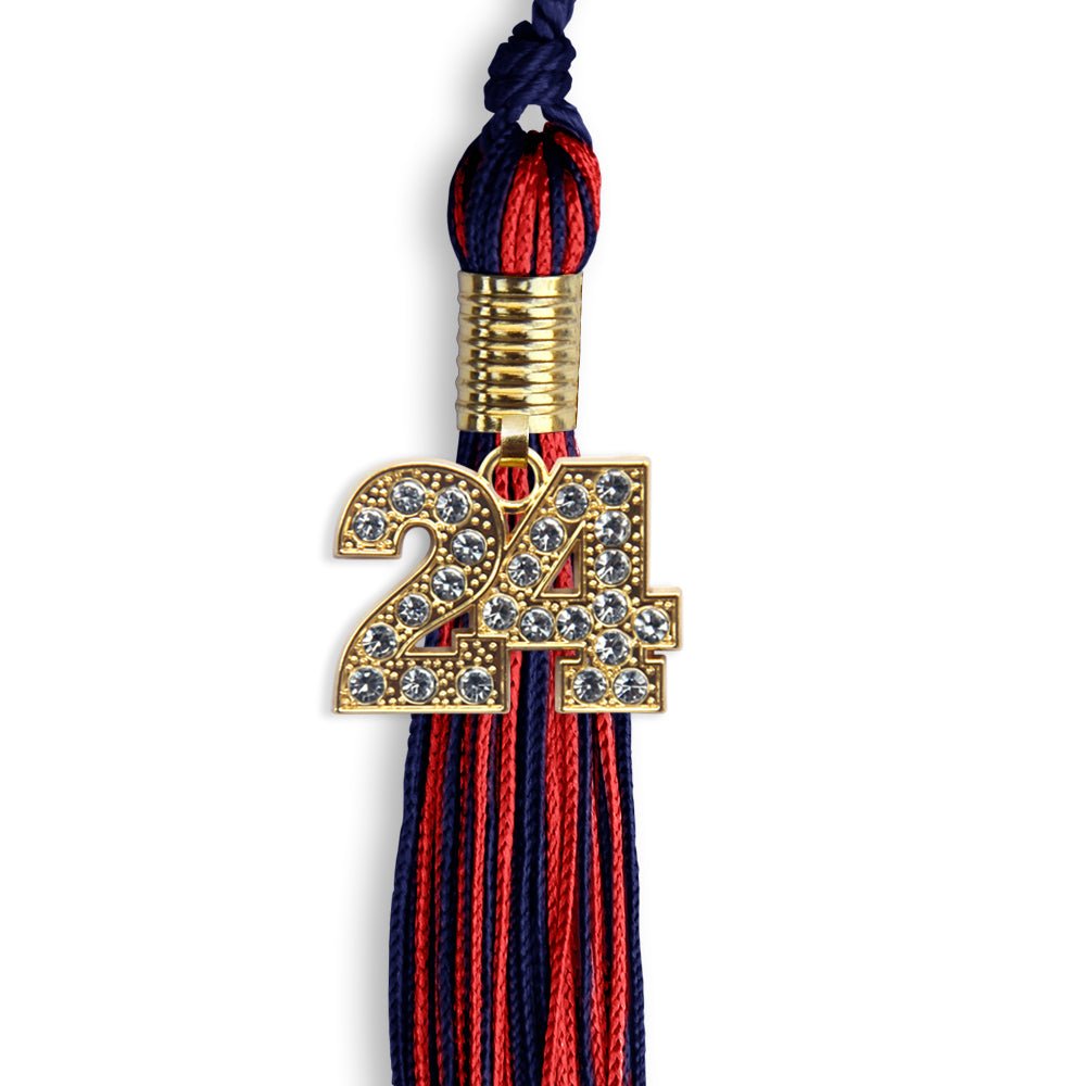 Navy Blue/Red Mixed Color Graduation Tassel with Gold Date Drop - Endea Graduation