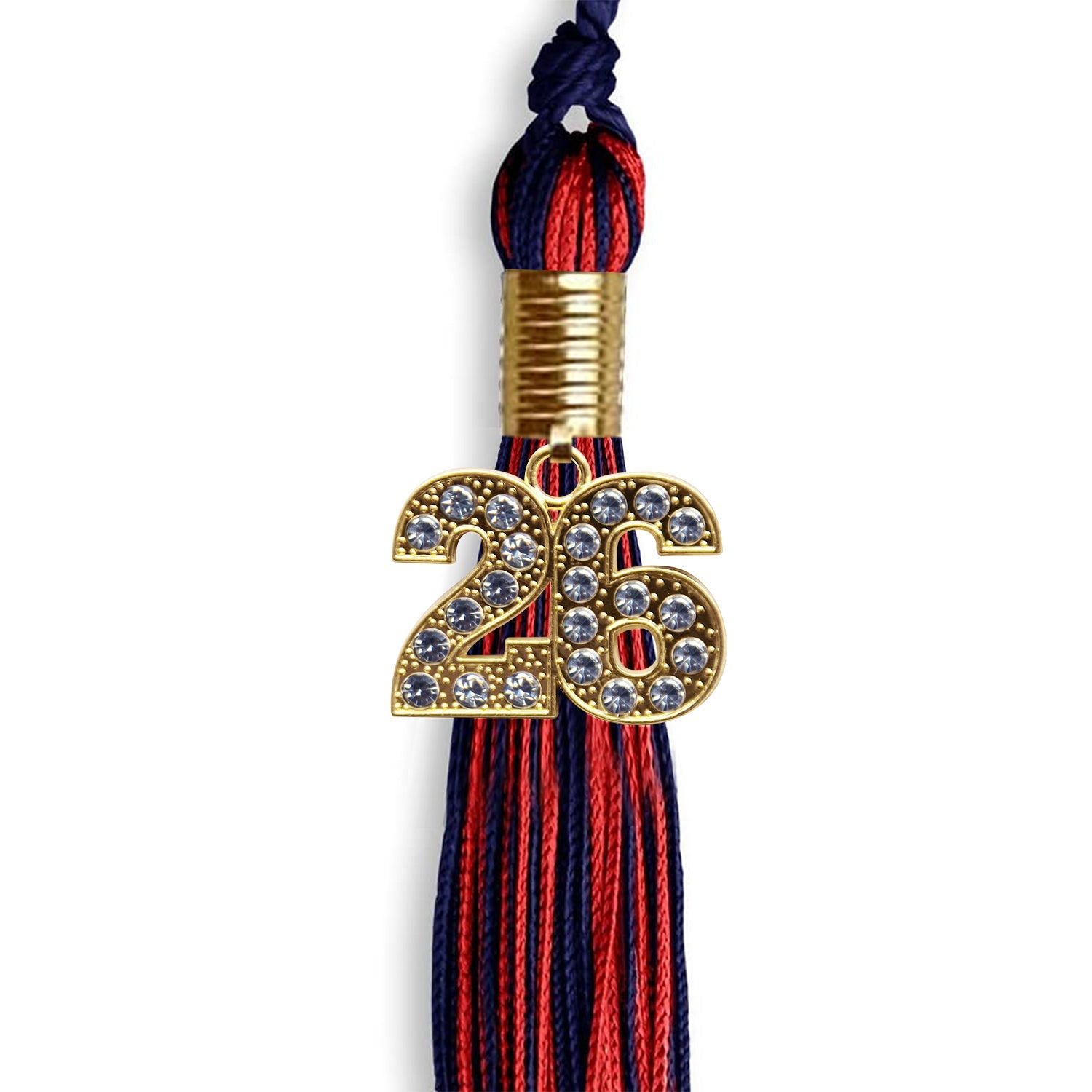 Navy Blue/Red Mixed Color Graduation Tassel with Gold Date Drop - Endea Graduation