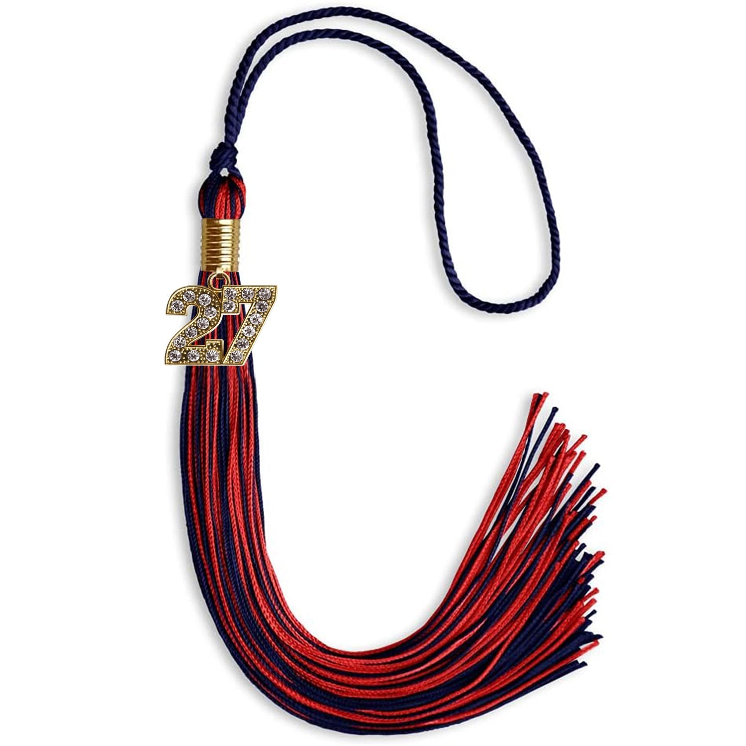 Navy Blue/Red Mixed Color Graduation Tassel with Gold Date Drop - Endea Graduation