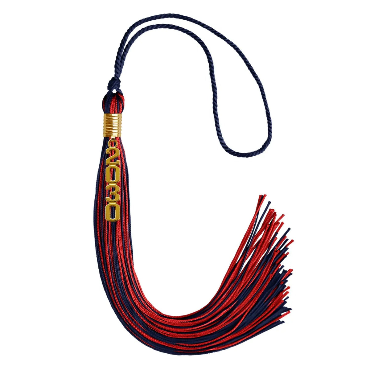 Navy Blue/Red Mixed Color Graduation Tassel with Gold Stacked Date Drop - Endea Graduation