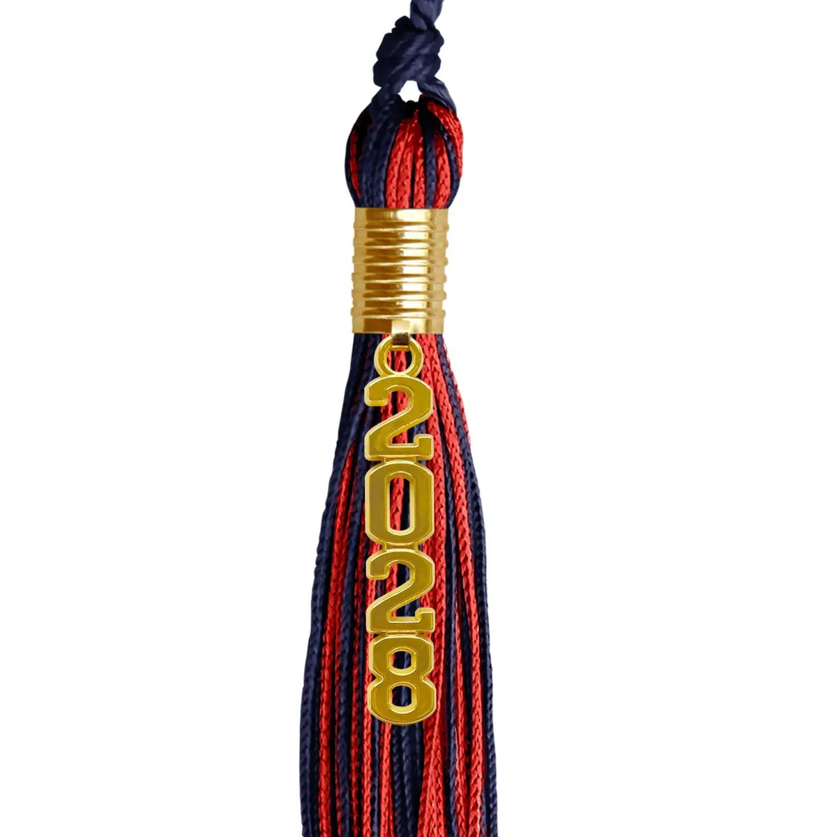 Navy Blue/Red Mixed Color Graduation Tassel with Gold Stacked Date Drop - Endea Graduation