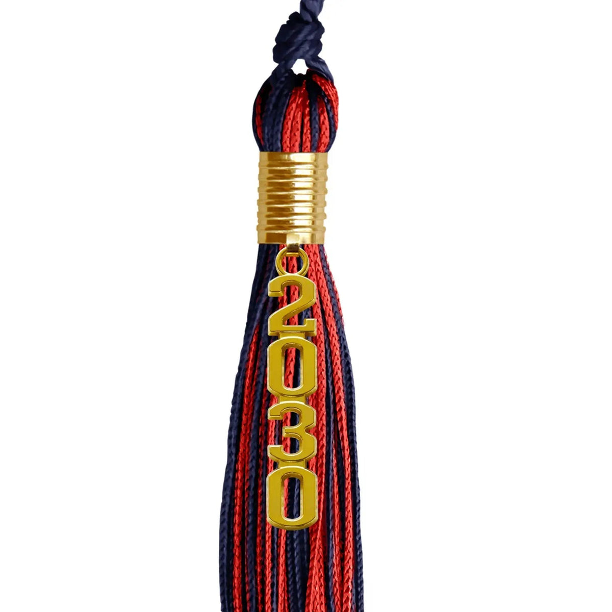 Navy Blue/Red Mixed Color Graduation Tassel with Gold Stacked Date Drop - Endea Graduation