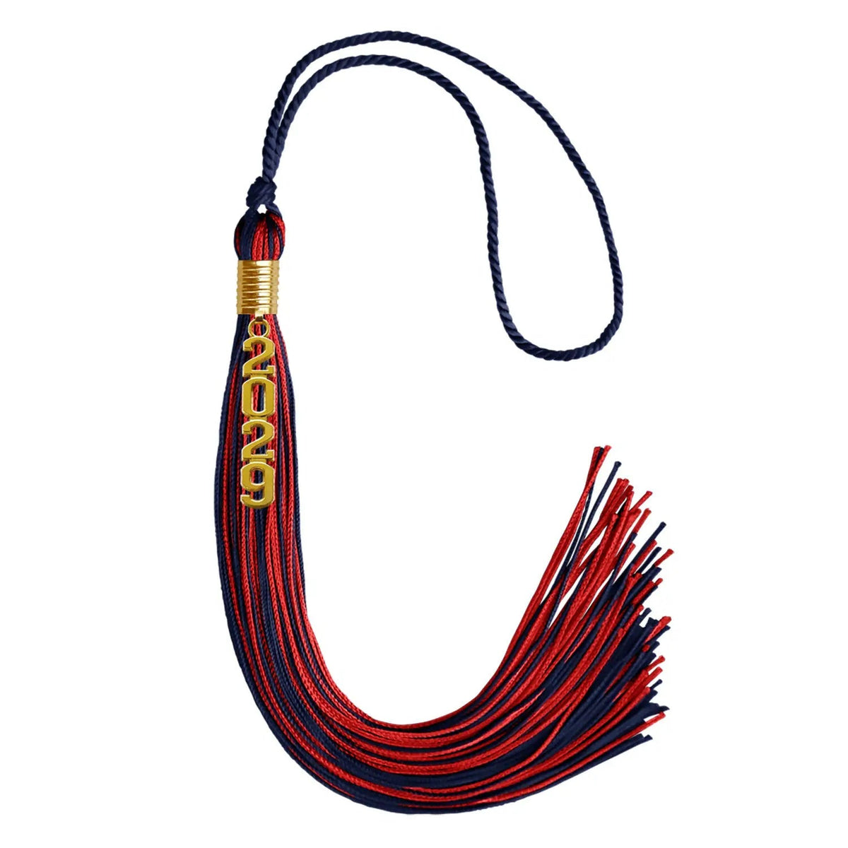 Navy Blue/Red Mixed Color Graduation Tassel with Gold Stacked Date Drop - Endea Graduation