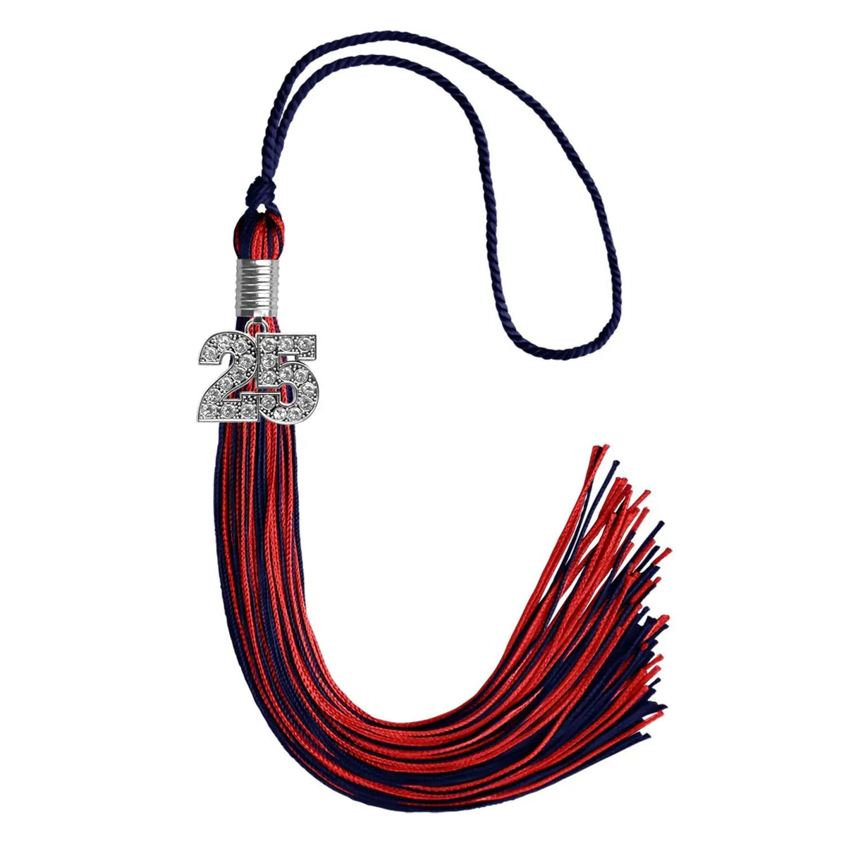 Navy Blue/Red Mixed Color Graduation Tassel with Silver Bling Charm - Endea Graduation