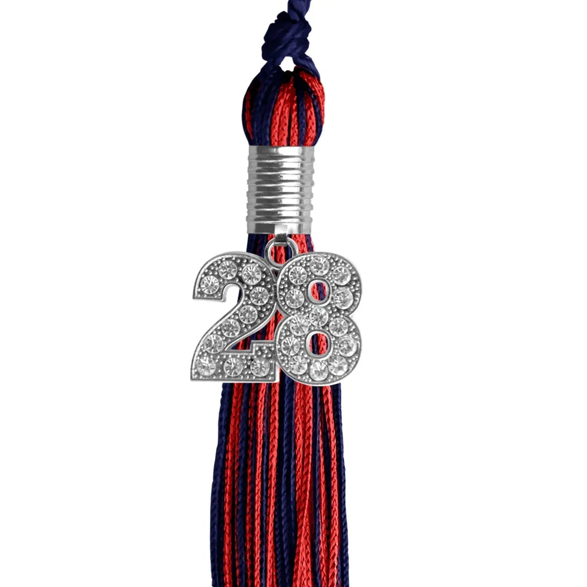 Navy Blue/Red Mixed Color Graduation Tassel with Silver Bling Charm - Endea Graduation
