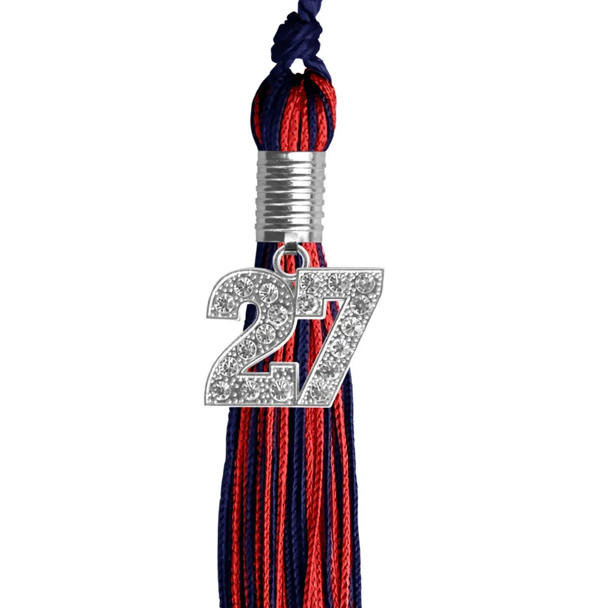 Navy Blue/Red Mixed Color Graduation Tassel with Silver Bling Charm - Endea Graduation