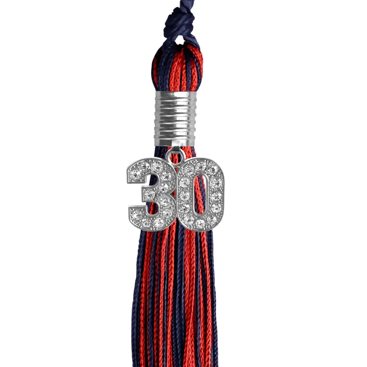 Navy Blue/Red Mixed Color Graduation Tassel with Silver Bling Charm - Endea Graduation
