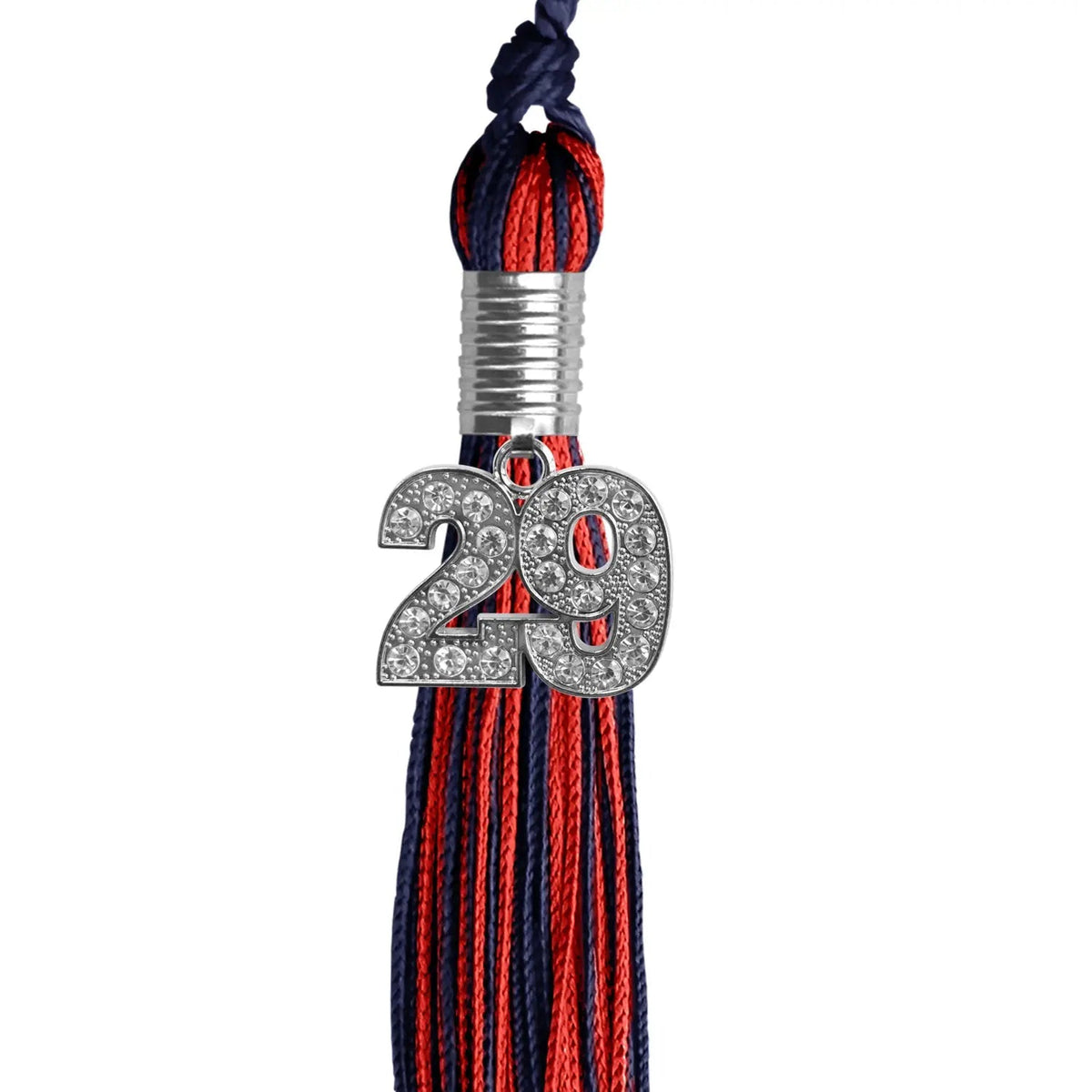Navy Blue/Red Mixed Color Graduation Tassel with Silver Bling Charm - Endea Graduation