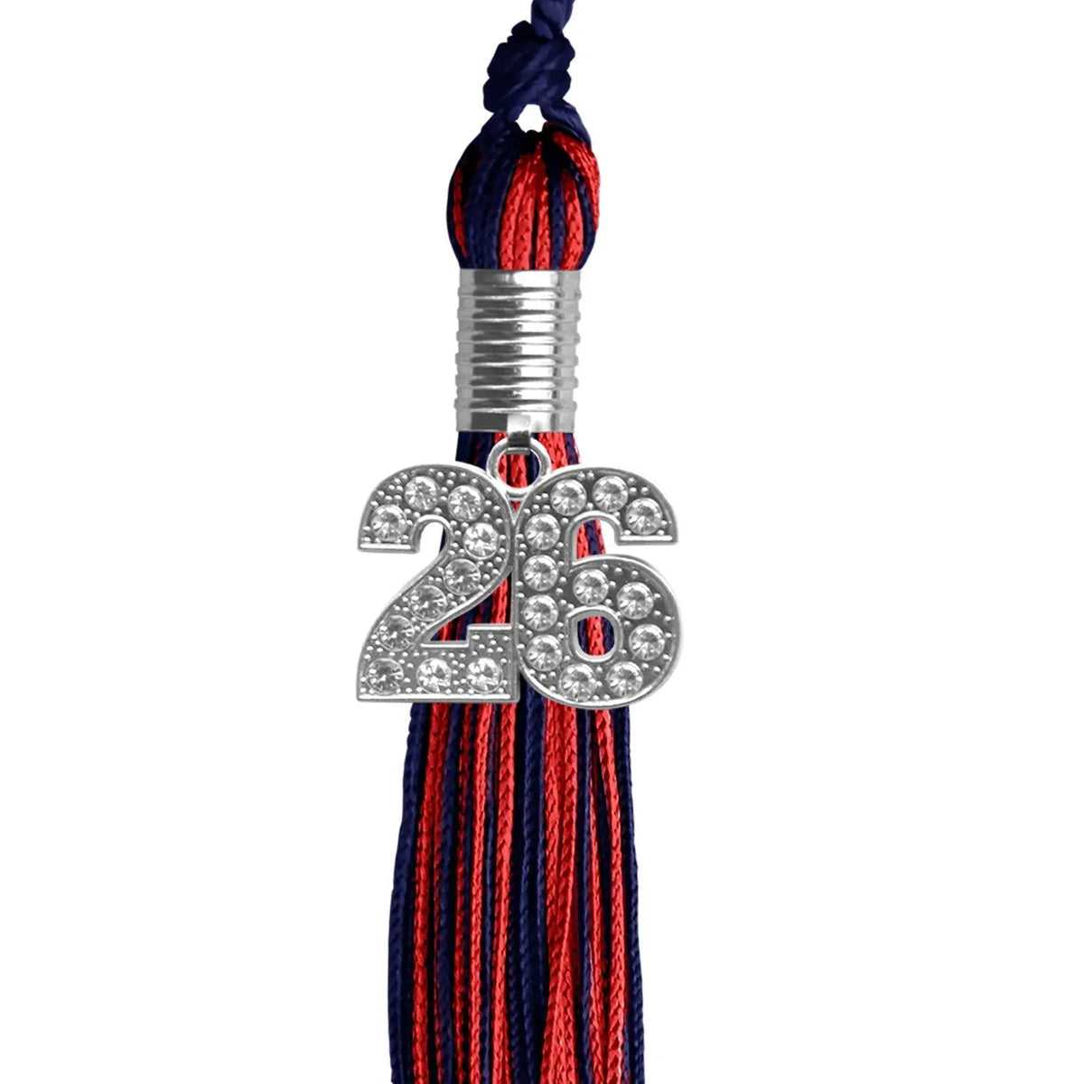 Navy Blue/Red Mixed Color Graduation Tassel with Silver Bling Charm - Endea Graduation