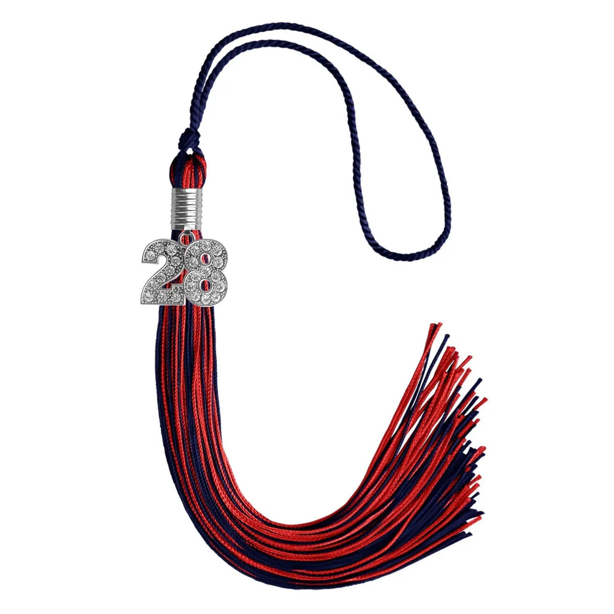 Navy Blue/Red Mixed Color Graduation Tassel with Silver Bling Charm - Endea Graduation