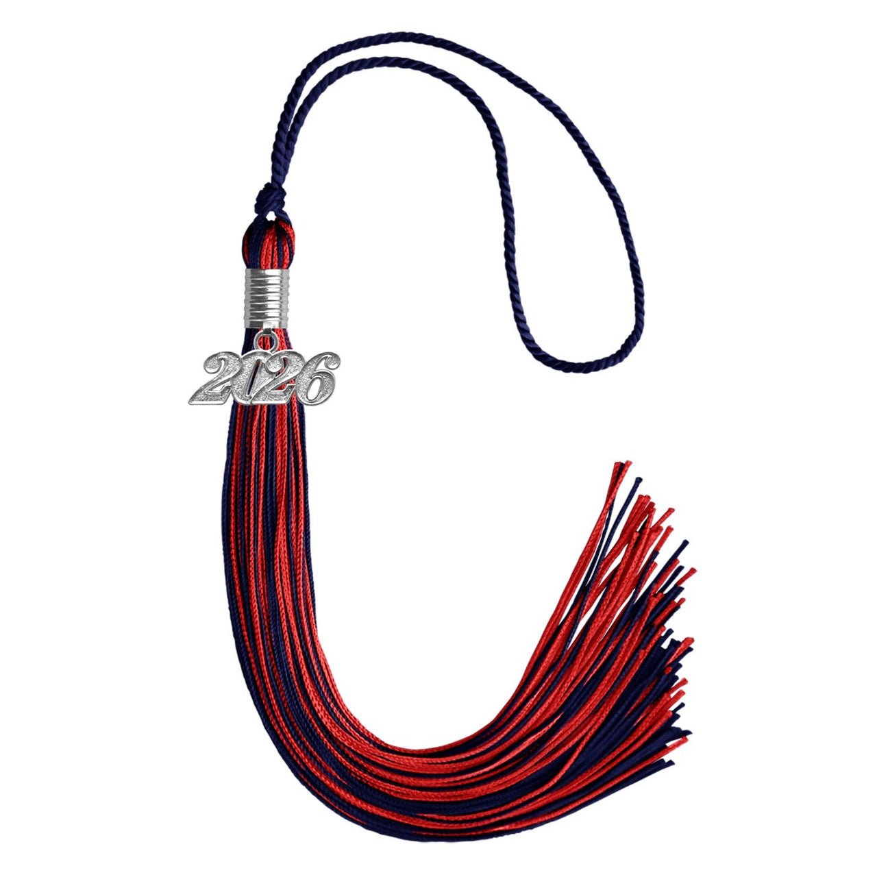 Navy Blue/Red Mixed Color Graduation Tassel with Silver Date Drop - Endea Graduation
