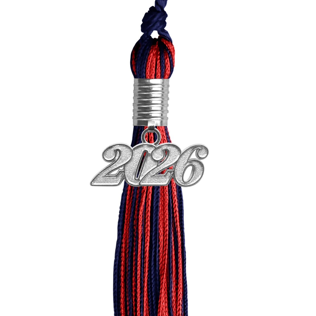 Navy Blue/Red Mixed Color Graduation Tassel with Silver Date Drop - Endea Graduation