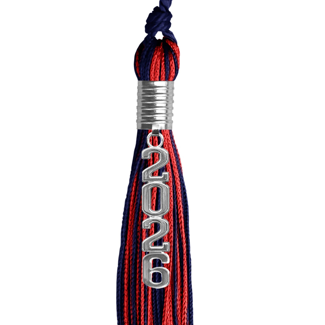Navy Blue/Red Mixed Color Graduation Tassel with Stacked Silver Date Drop - Endea Graduation