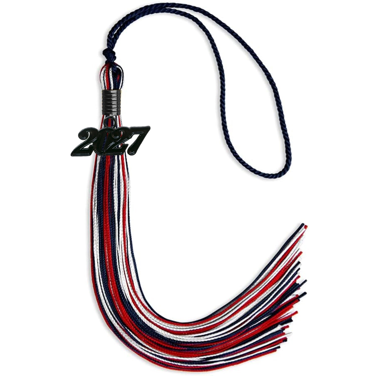 Navy Blue/Red/White Mixed Color Graduation Tassel with Black Date Drop - Endea Graduation