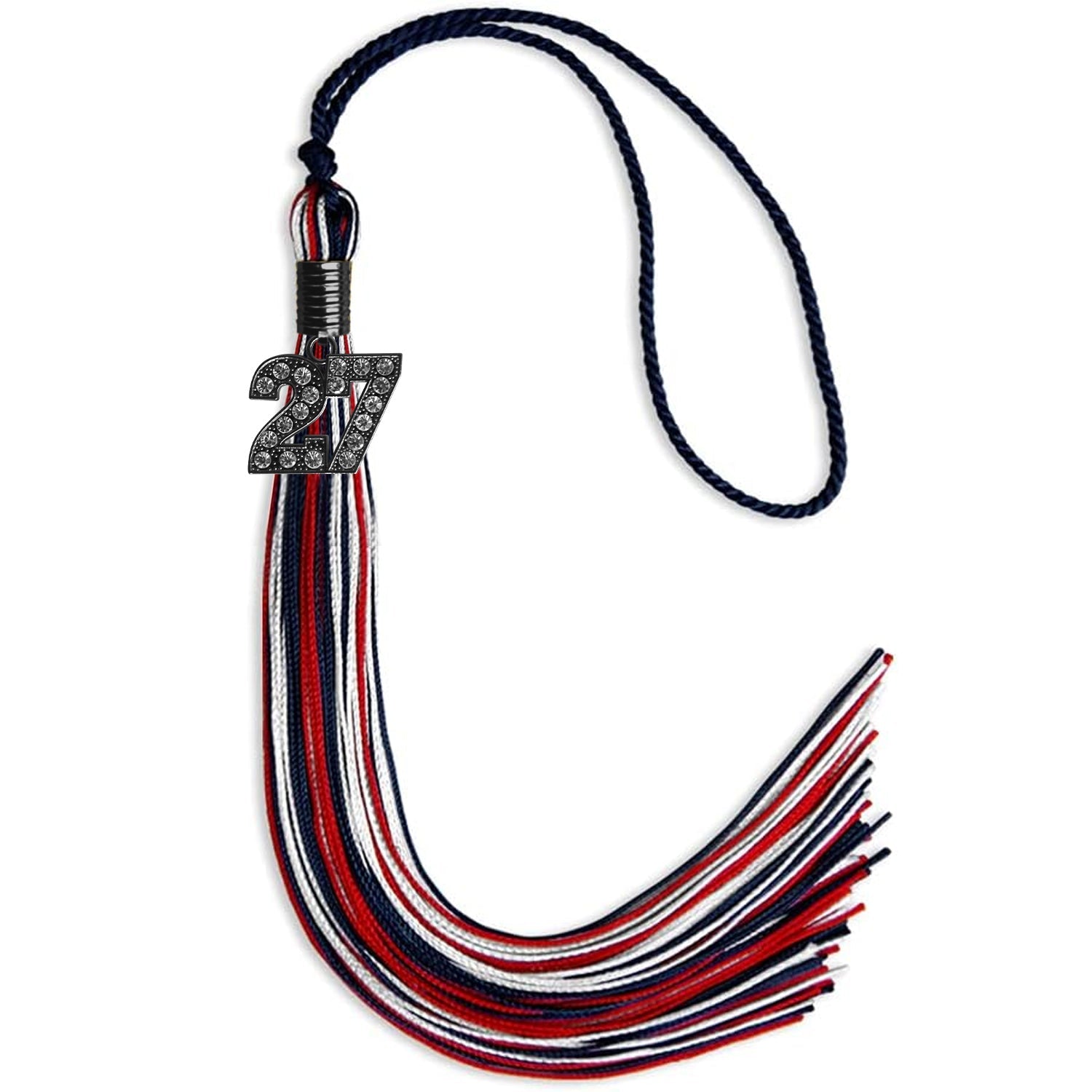 Navy Blue/Red/White Mixed Color Graduation Tassel with Black Date Drop - Endea Graduation