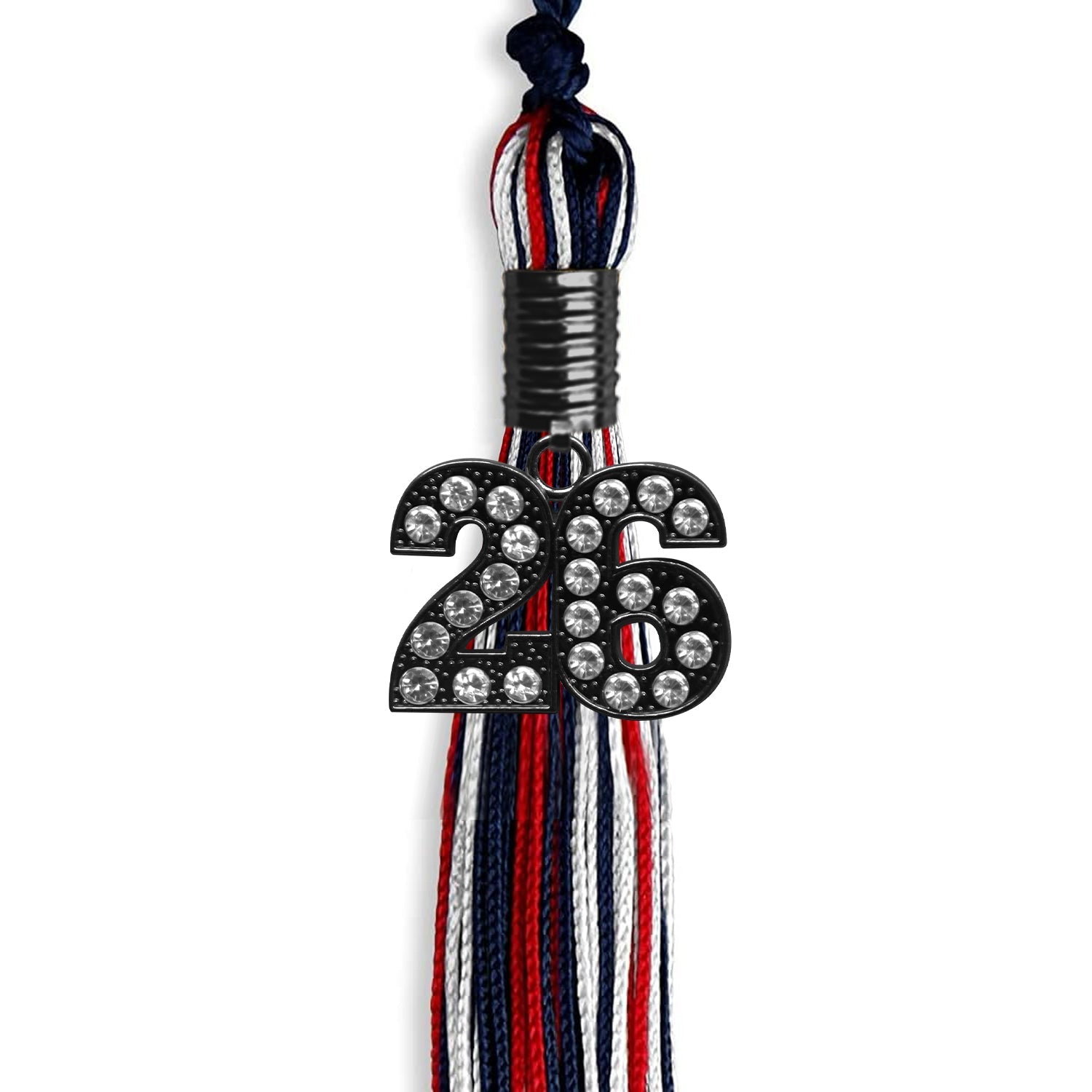 Navy Blue/Red/White Mixed Color Graduation Tassel with Black Date Drop - Endea Graduation