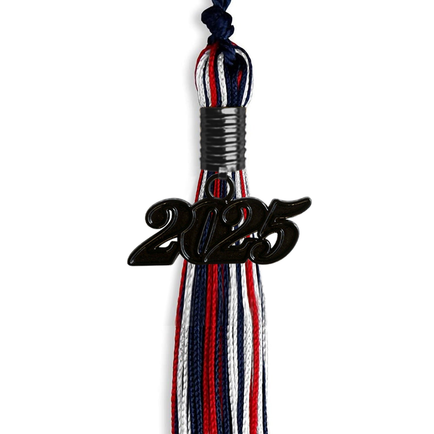 Navy Blue/Red/White Mixed Color Graduation Tassel with Black Date Drop - Endea Graduation