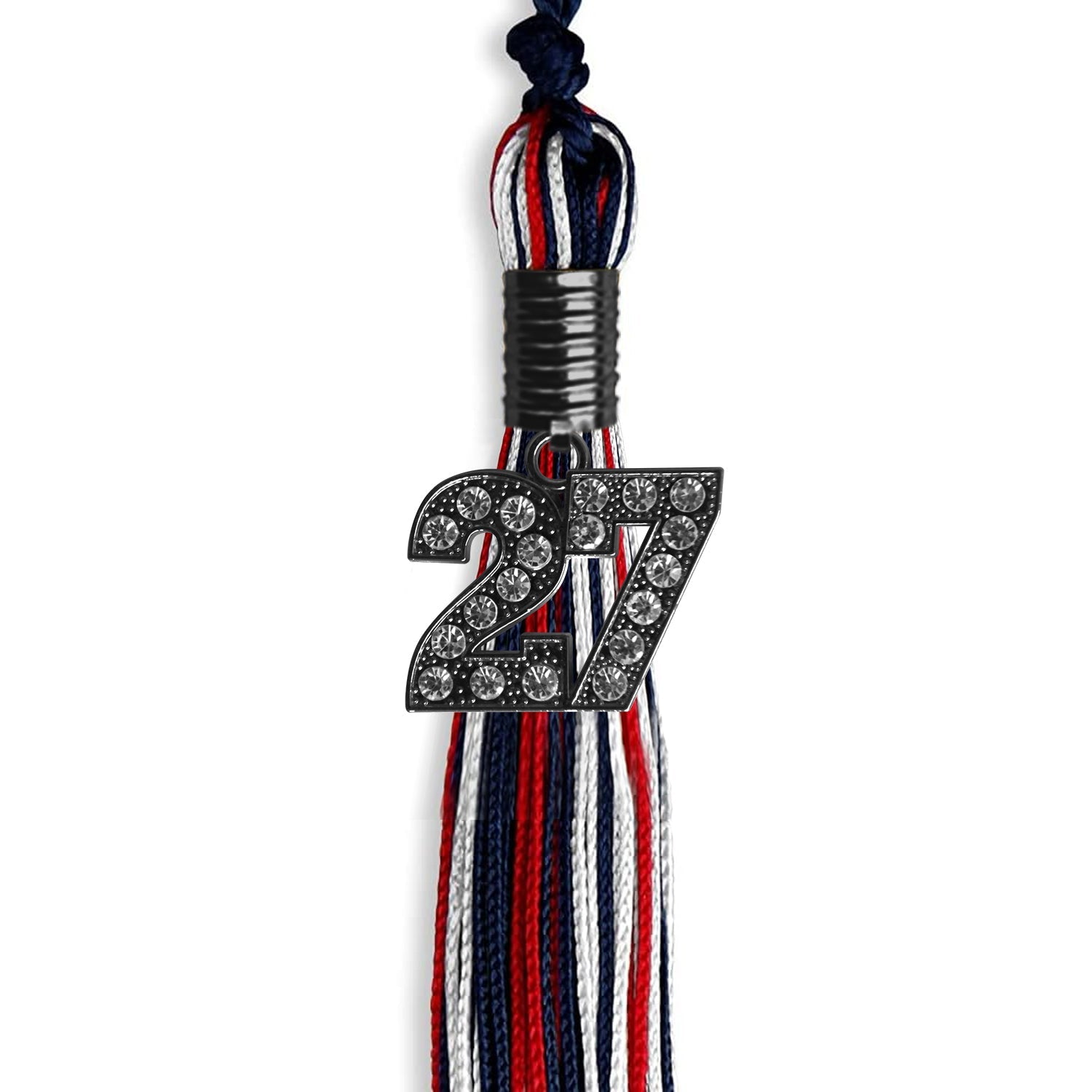 Navy Blue/Red/White Mixed Color Graduation Tassel with Black Date Drop - Endea Graduation