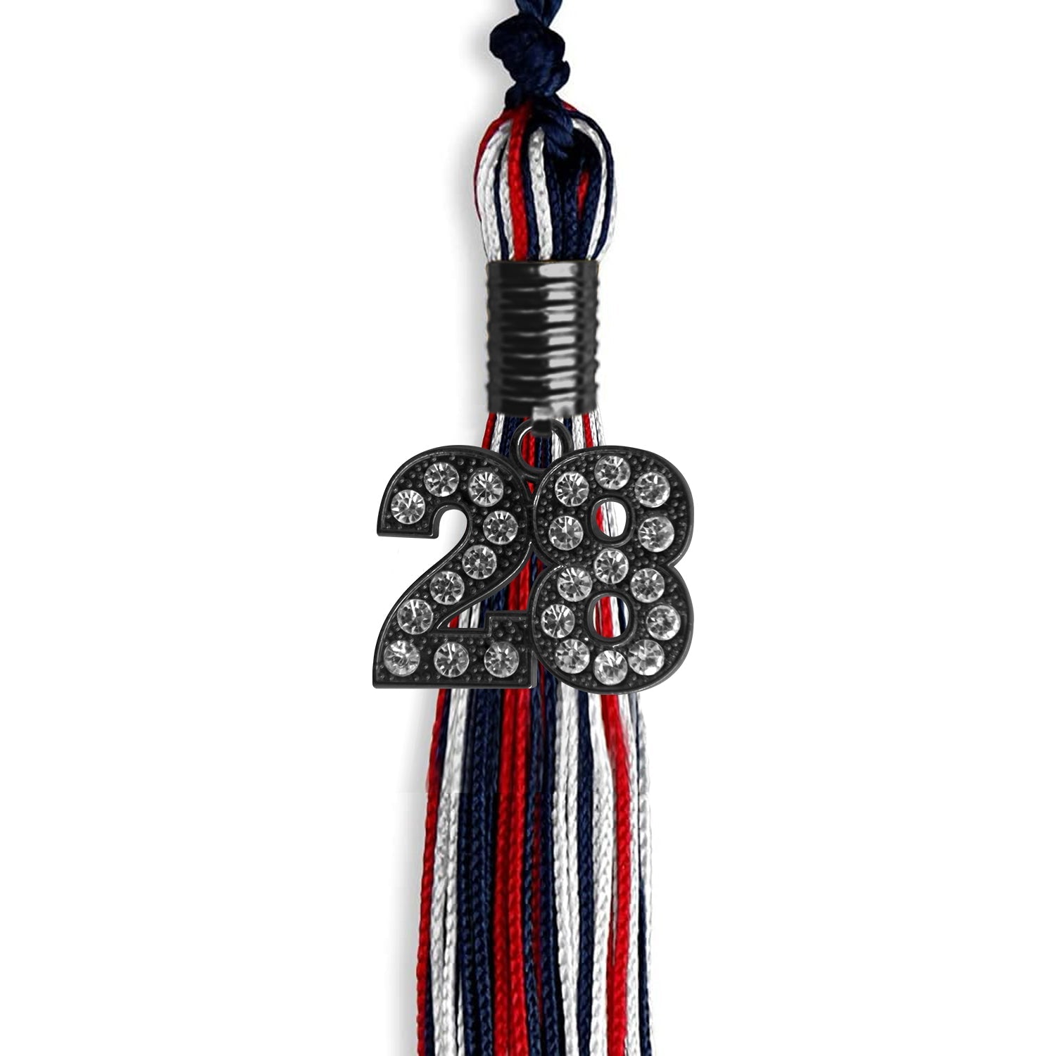 Navy Blue/Red/White Mixed Color Graduation Tassel with Black Date Drop - Endea Graduation