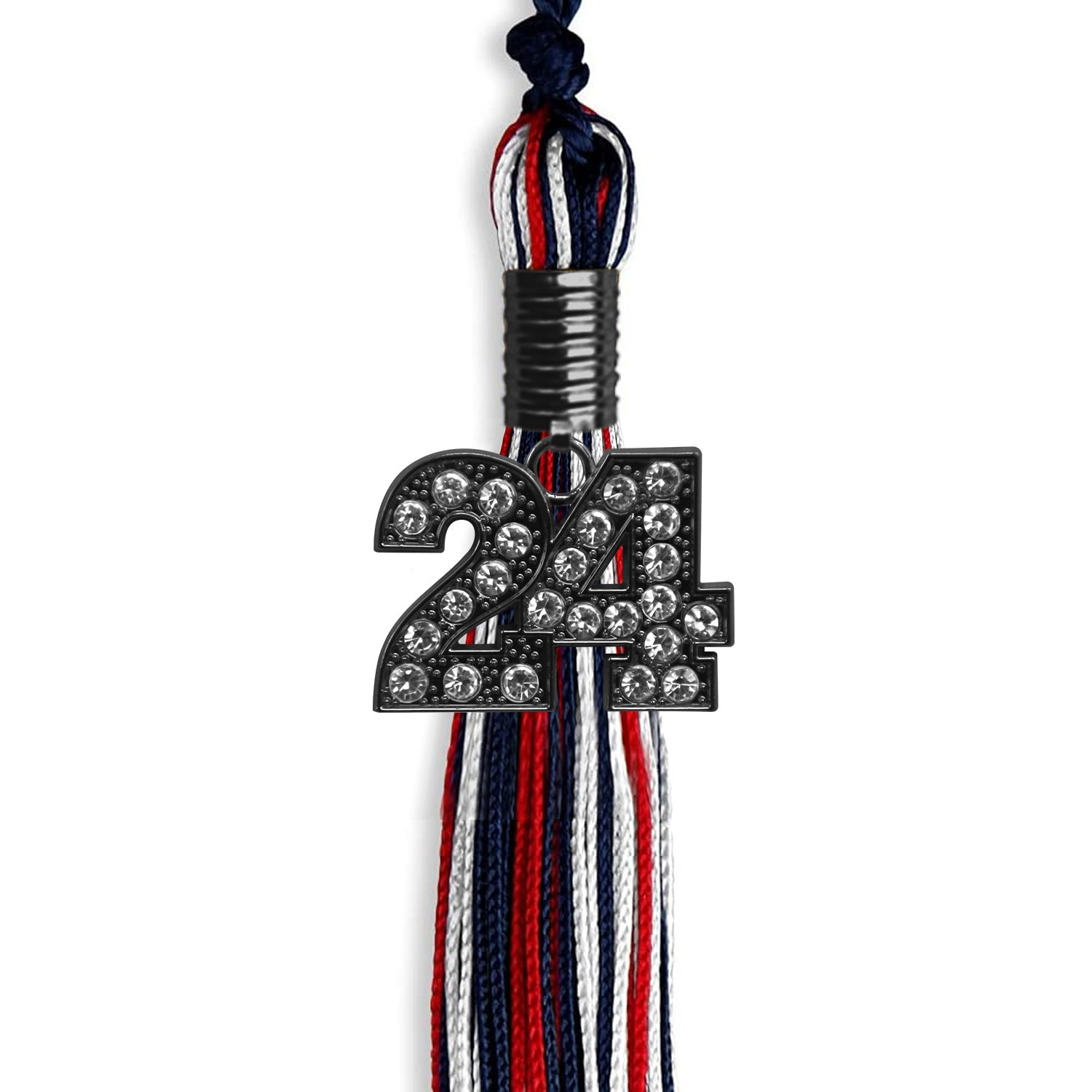 Navy Blue/Red/White Mixed Color Graduation Tassel with Black Date Drop - Endea Graduation