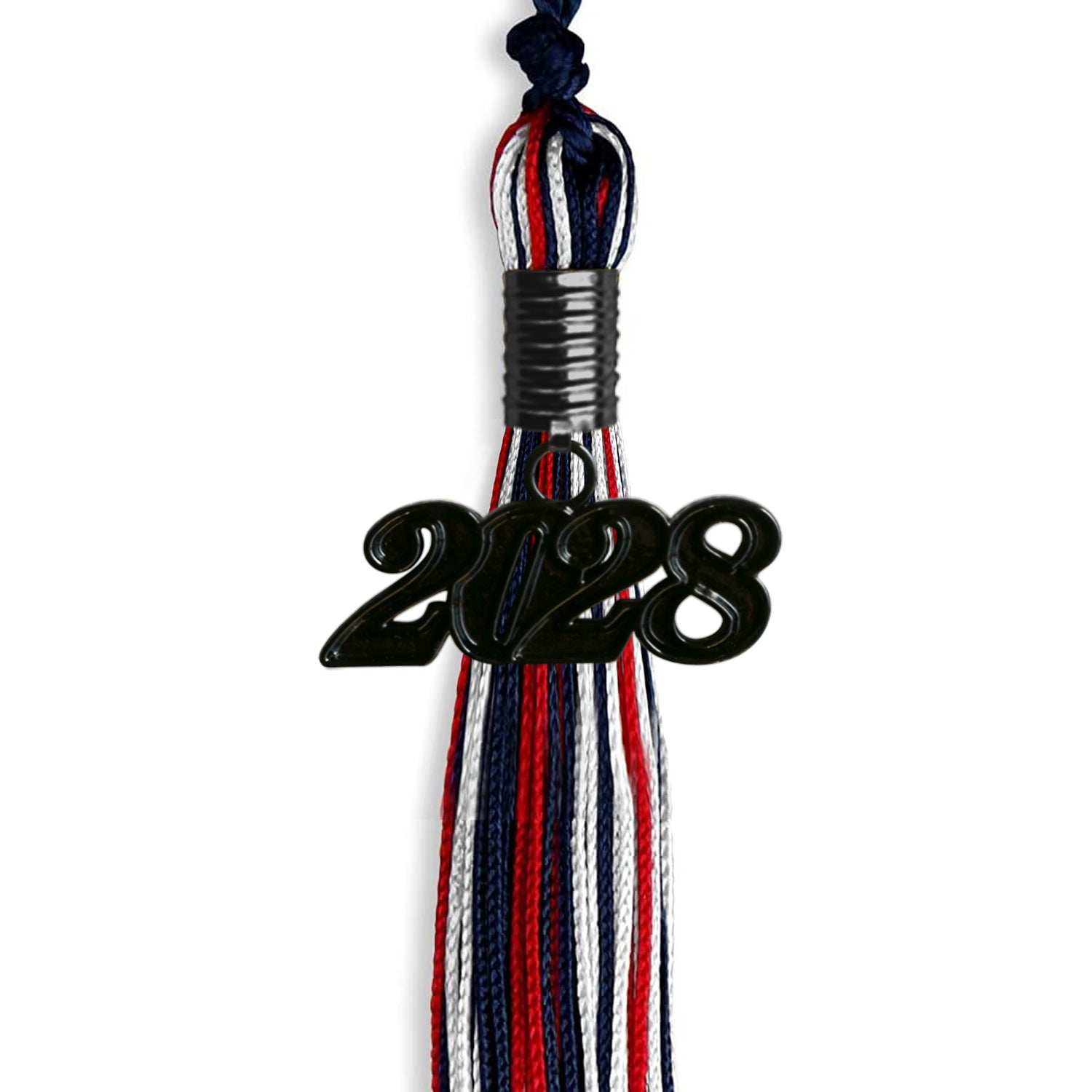 Navy Blue/Red/White Mixed Color Graduation Tassel with Black Date Drop - Endea Graduation