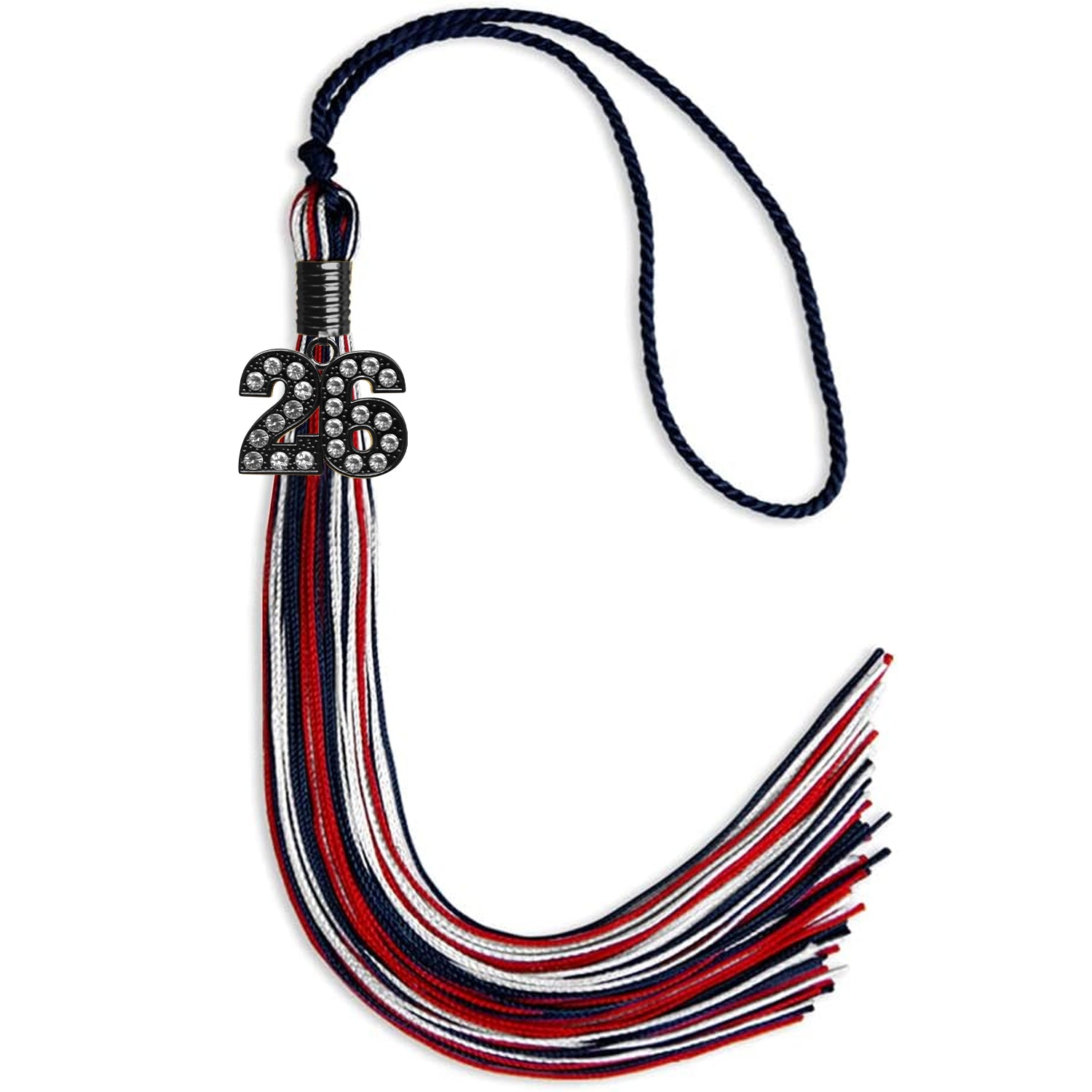 Navy Blue/Red/White Mixed Color Graduation Tassel with Black Date Drop - Endea Graduation