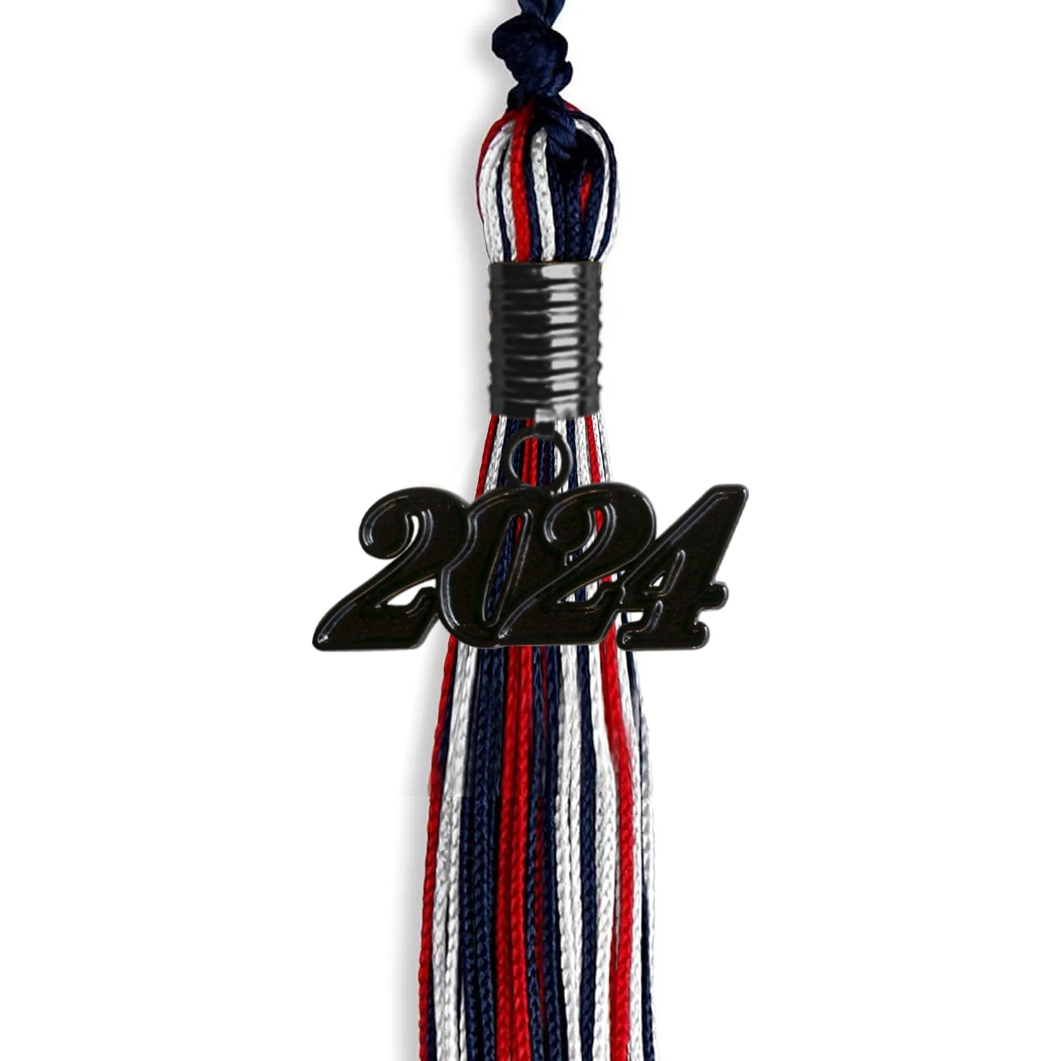 Navy Blue/Red/White Mixed Color Graduation Tassel with Black Date Drop - Endea Graduation