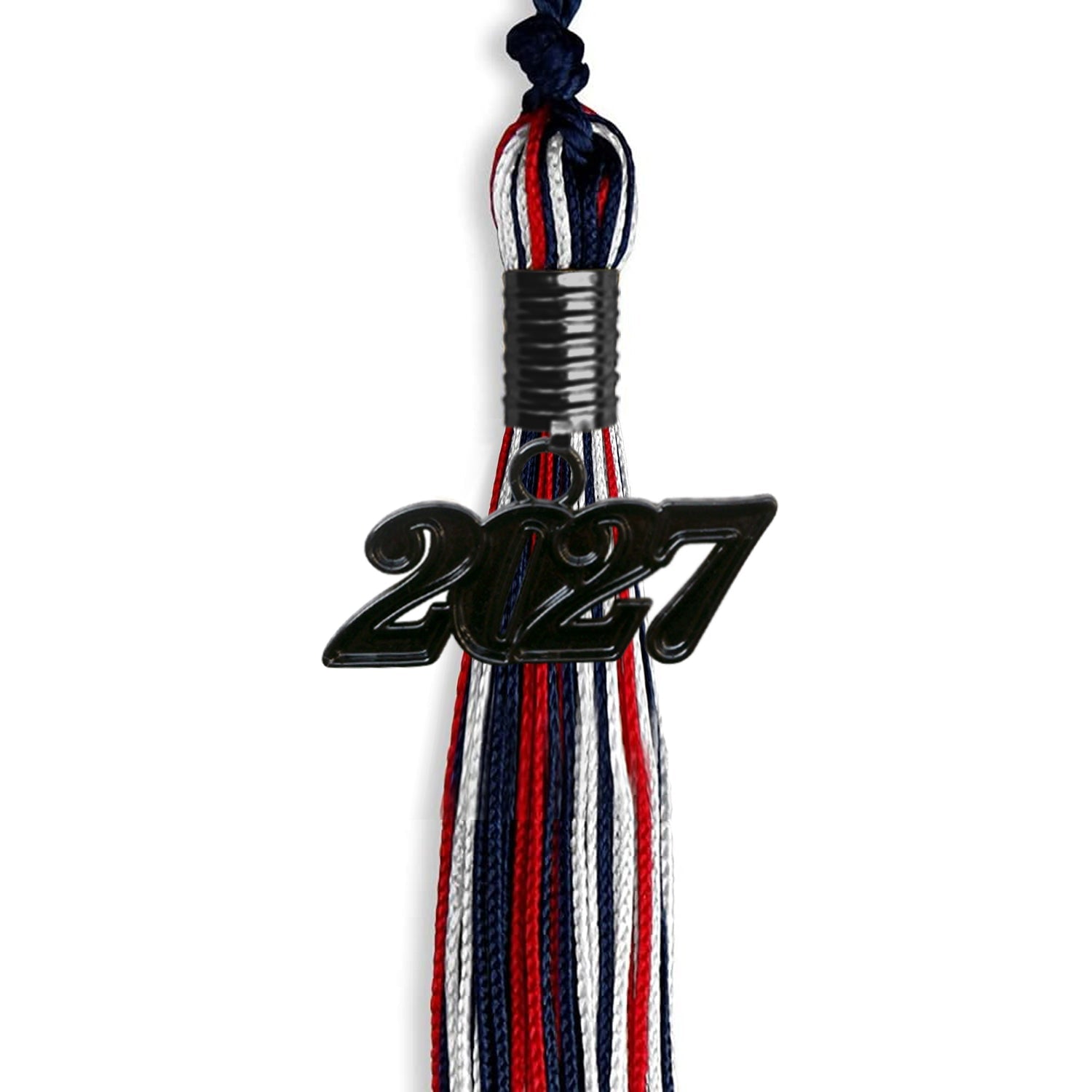 Navy Blue/Red/White Mixed Color Graduation Tassel with Black Date Drop - Endea Graduation