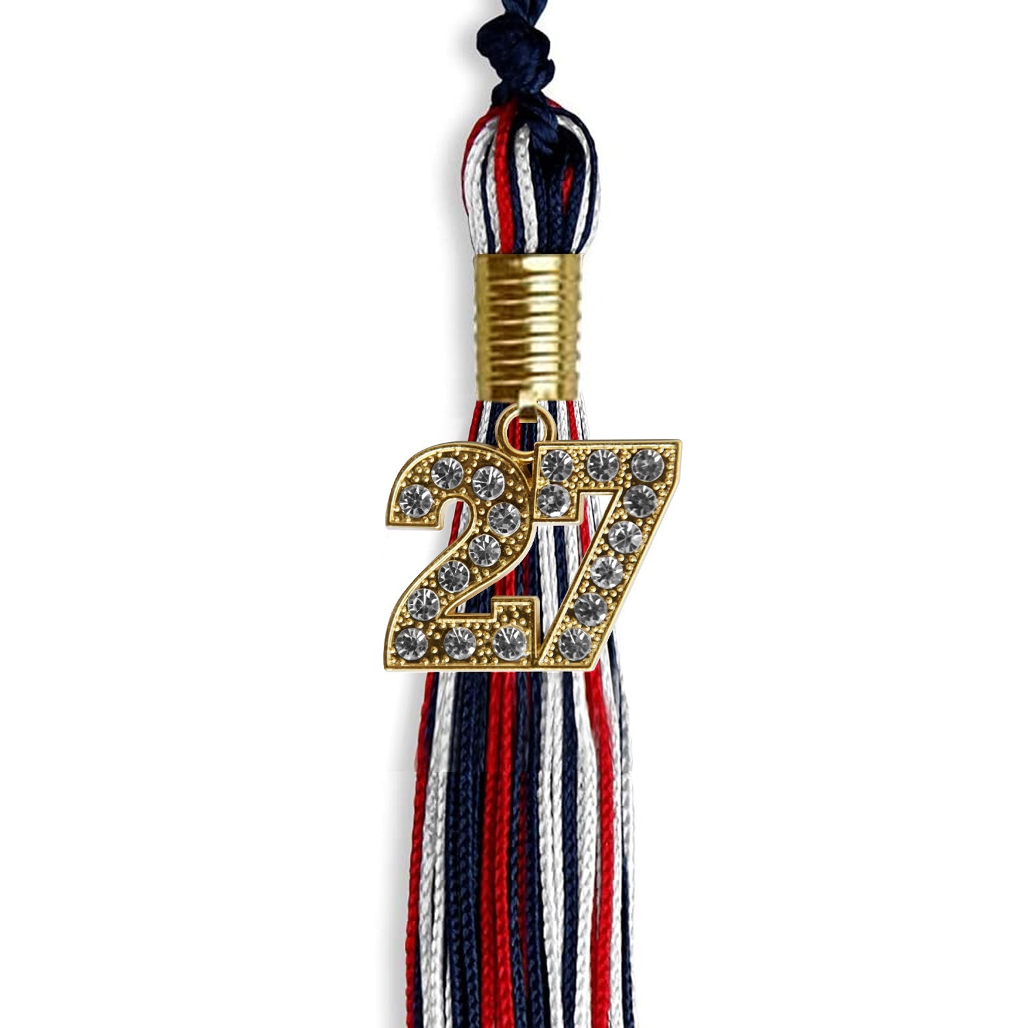 Navy Blue/Red/White Mixed Color Graduation Tassel with Gold Date Drop - Endea Graduation