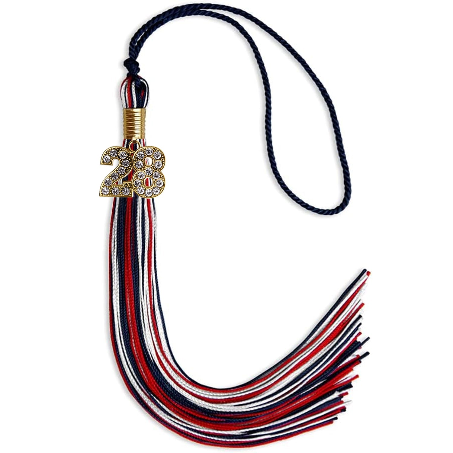 Navy Blue/Red/White Mixed Color Graduation Tassel with Gold Date Drop - Endea Graduation