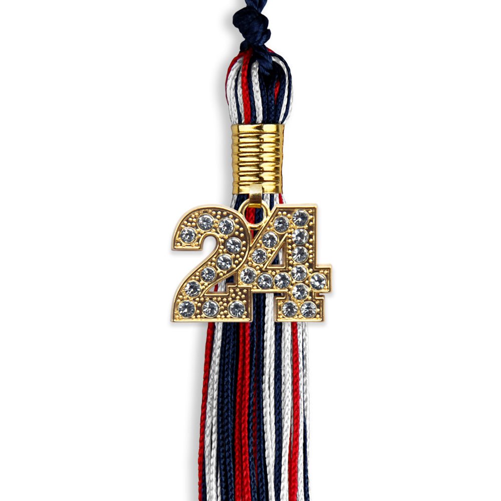 Navy Blue/Red/White Mixed Color Graduation Tassel with Gold Date Drop - Endea Graduation