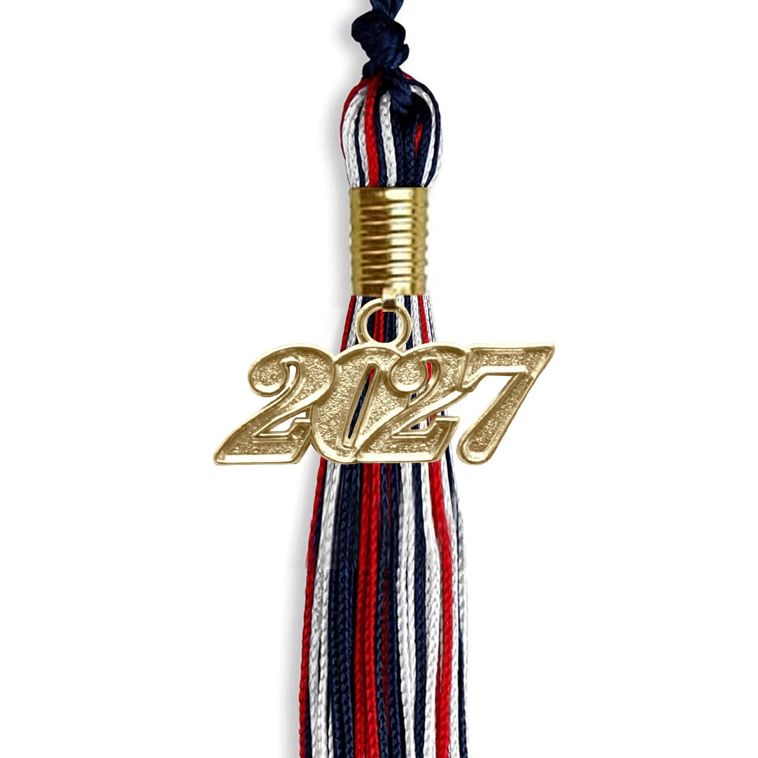 Navy Blue/Red/White Mixed Color Graduation Tassel with Gold Date Drop - Endea Graduation