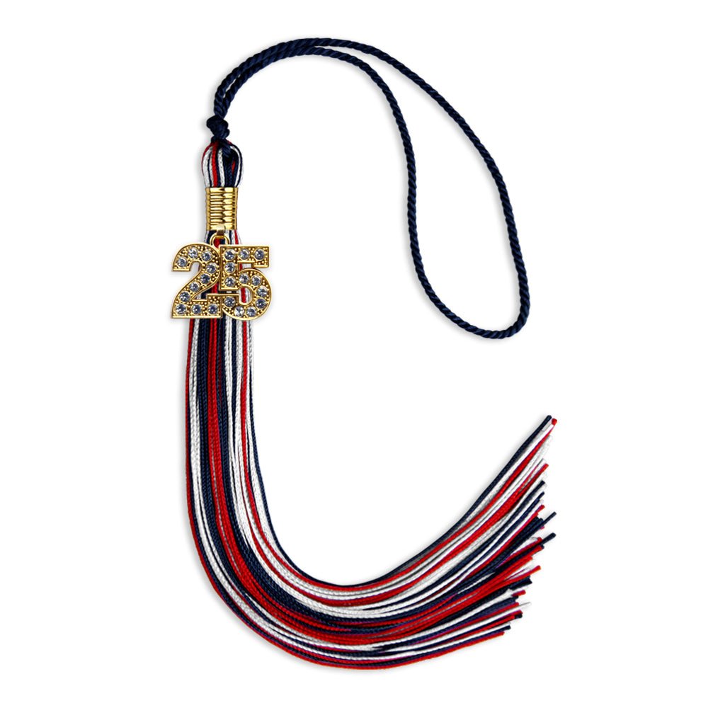 Navy Blue/Red/White Mixed Color Graduation Tassel with Gold Date Drop - Endea Graduation