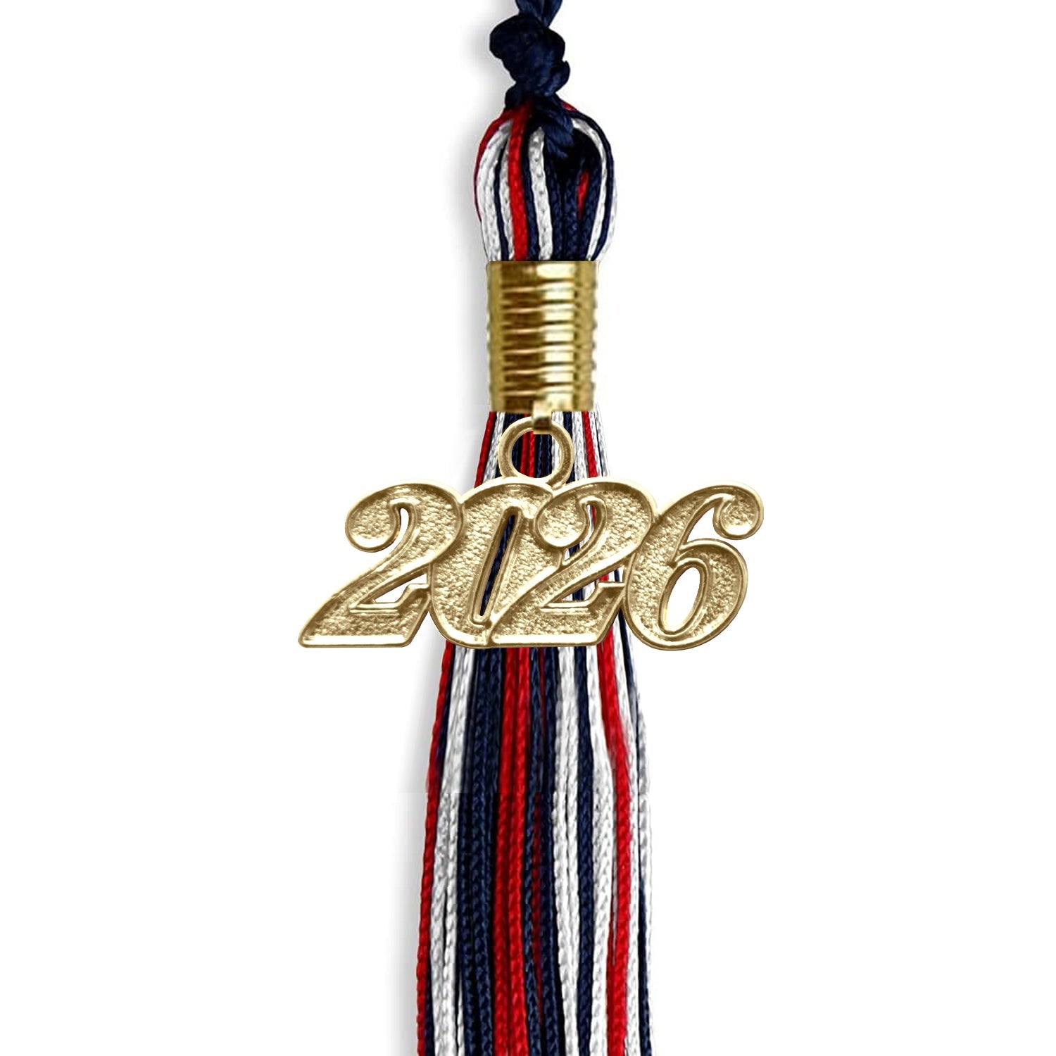 Navy Blue/Red/White Mixed Color Graduation Tassel with Gold Date Drop - Endea Graduation