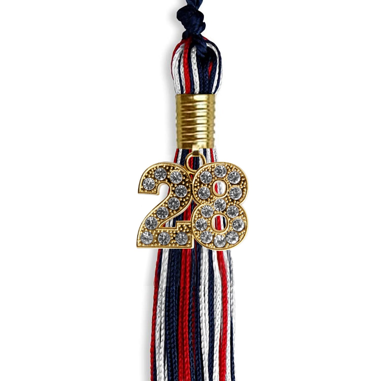 Navy Blue/Red/White Mixed Color Graduation Tassel with Gold Date Drop - Endea Graduation