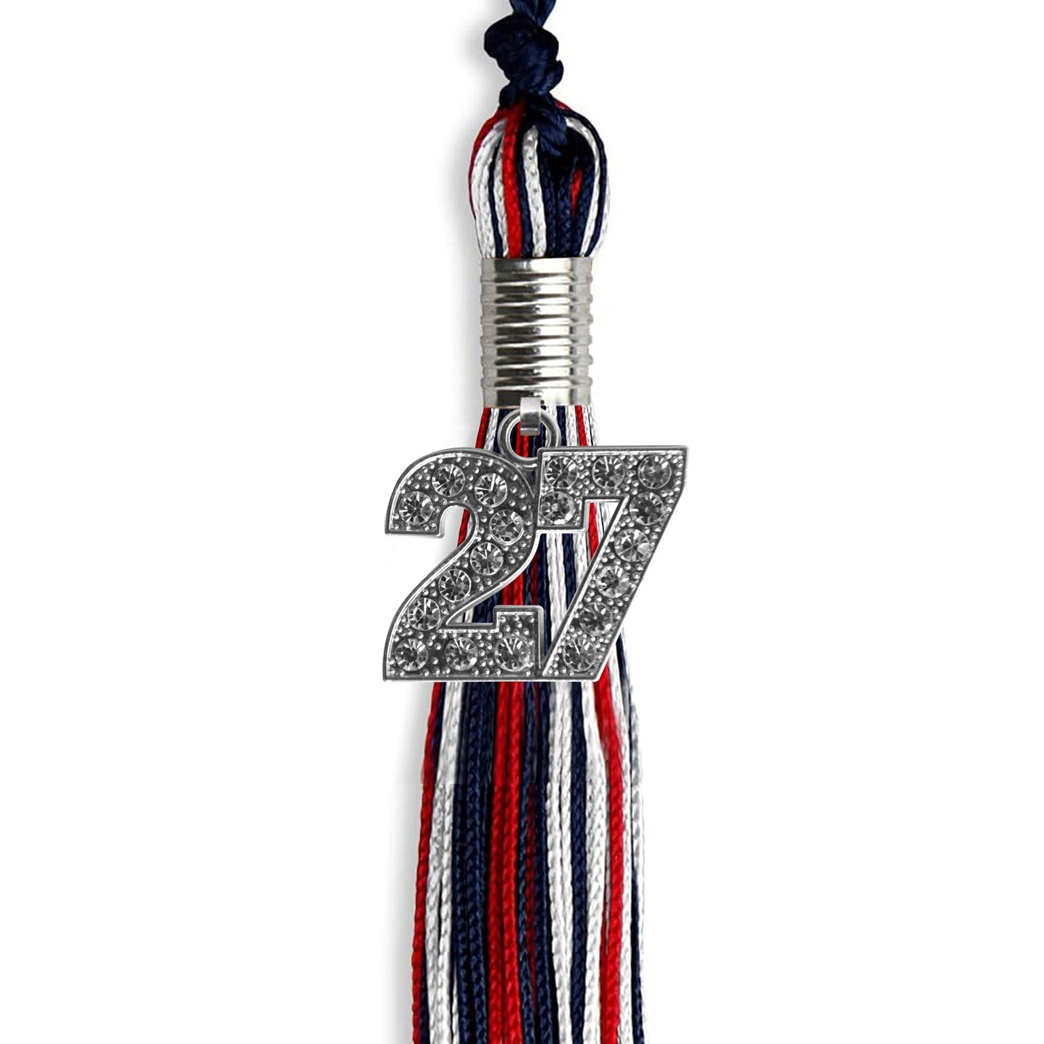 Navy Blue/Red/White Mixed Color Graduation Tassel with Silver Date Drop - Endea Graduation